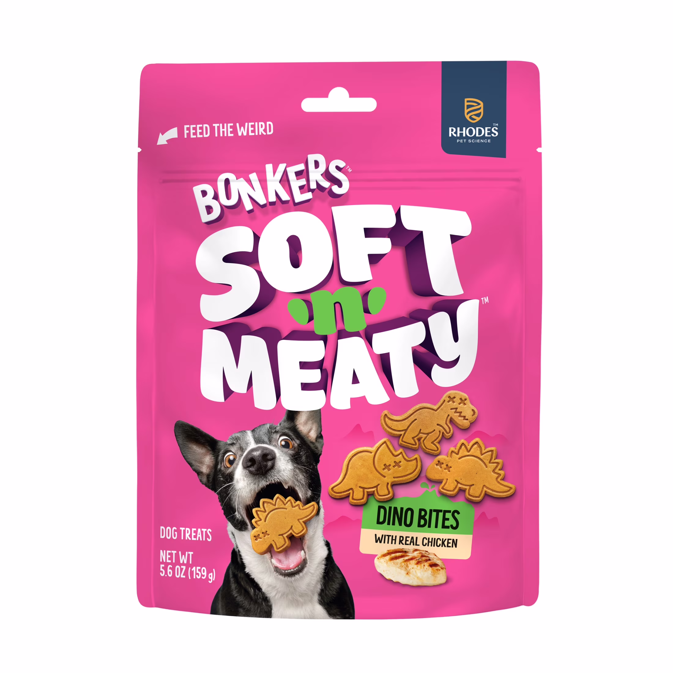 BONKERS Soft & Meaty Dog Treats Made with Real Chicken, Dinosaur Shapes, 5.6 oz Bag
