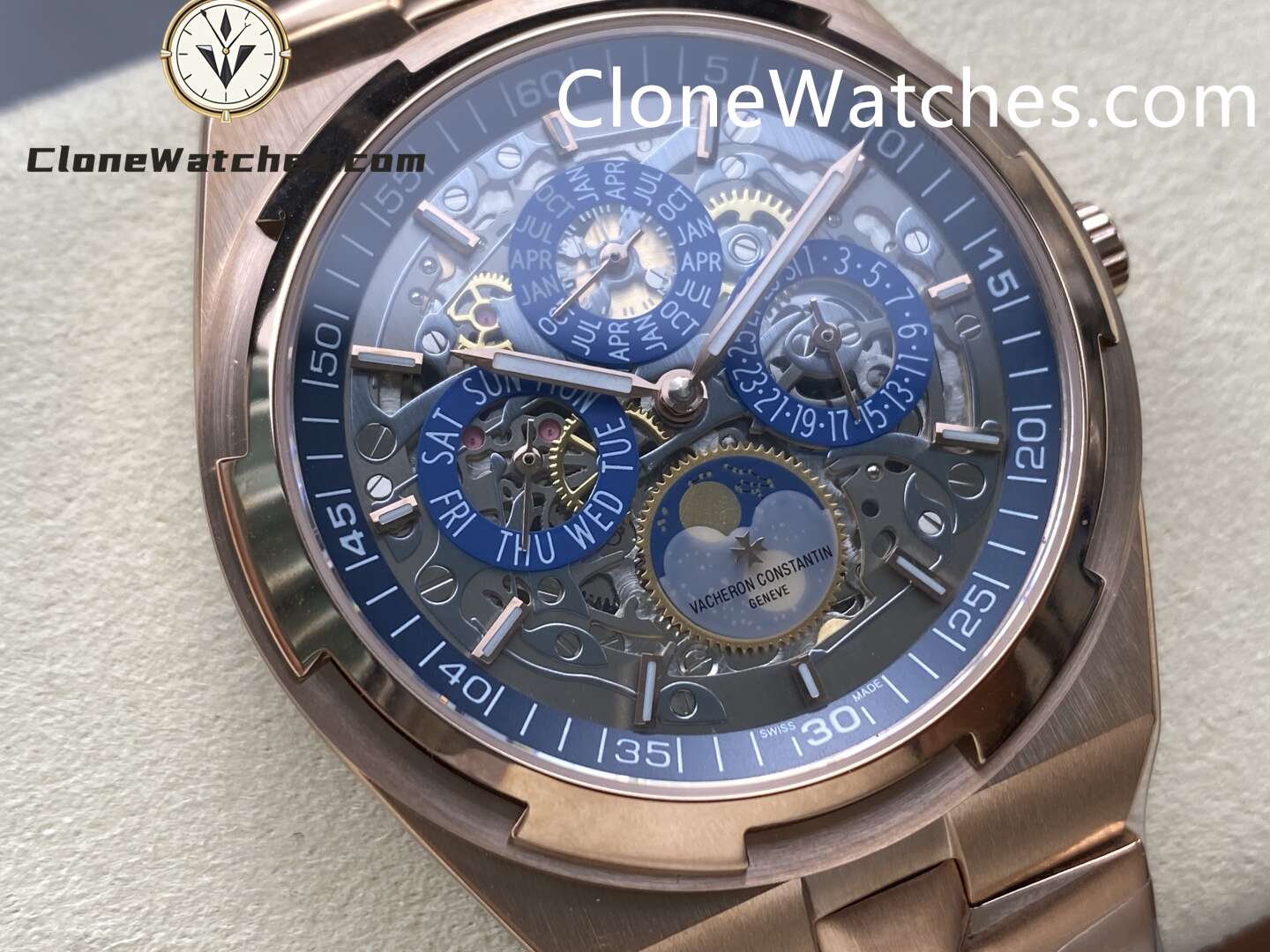 Vacheron Constantin Super Clone Watches 1:1 Overseas Series 4300V/220R-B642 Rose Gold Skeleton Dial