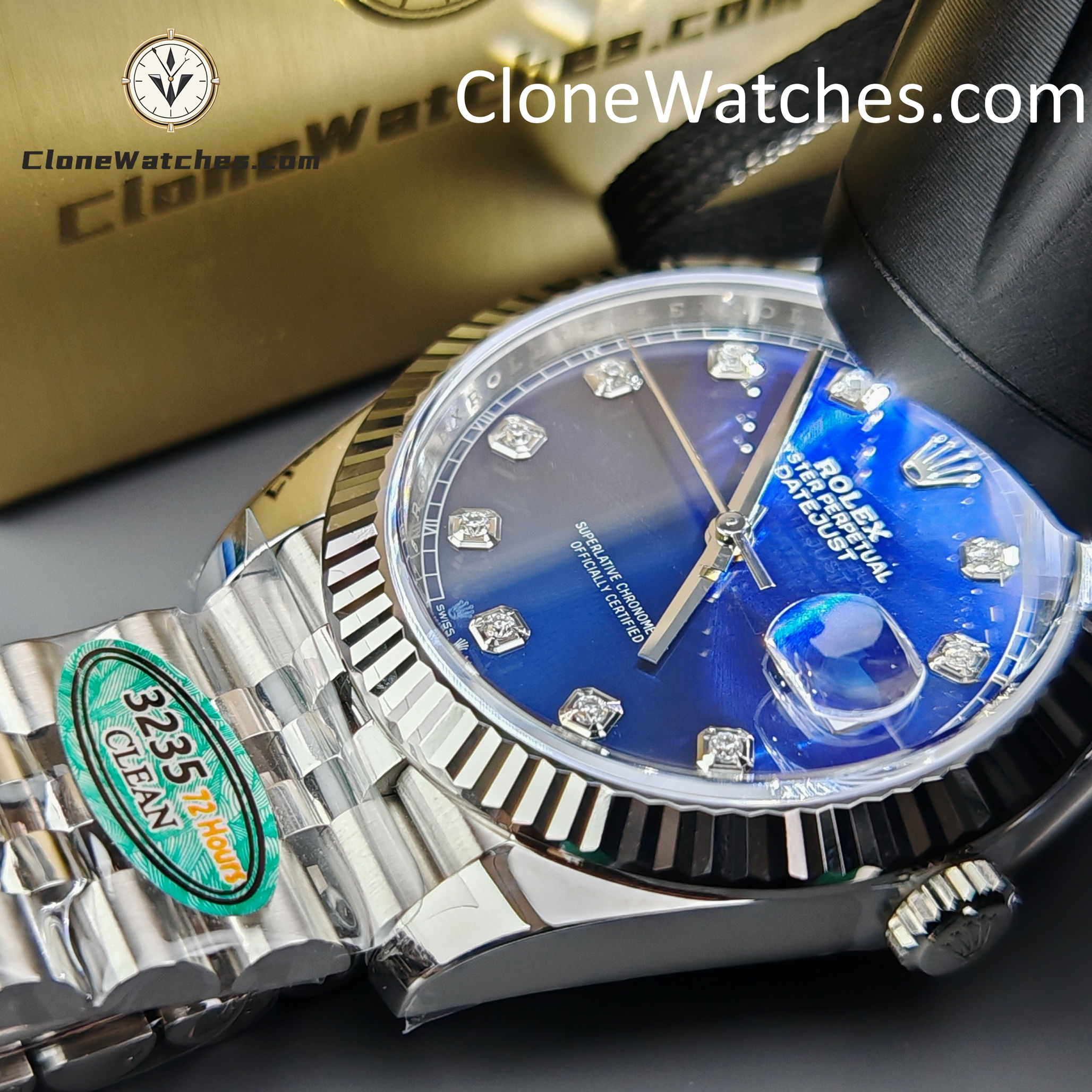 Rolex Super Clone Watches 1:1 DateJust Blue Diamond Dial Jubilee 41MM M126334 3235 Movement