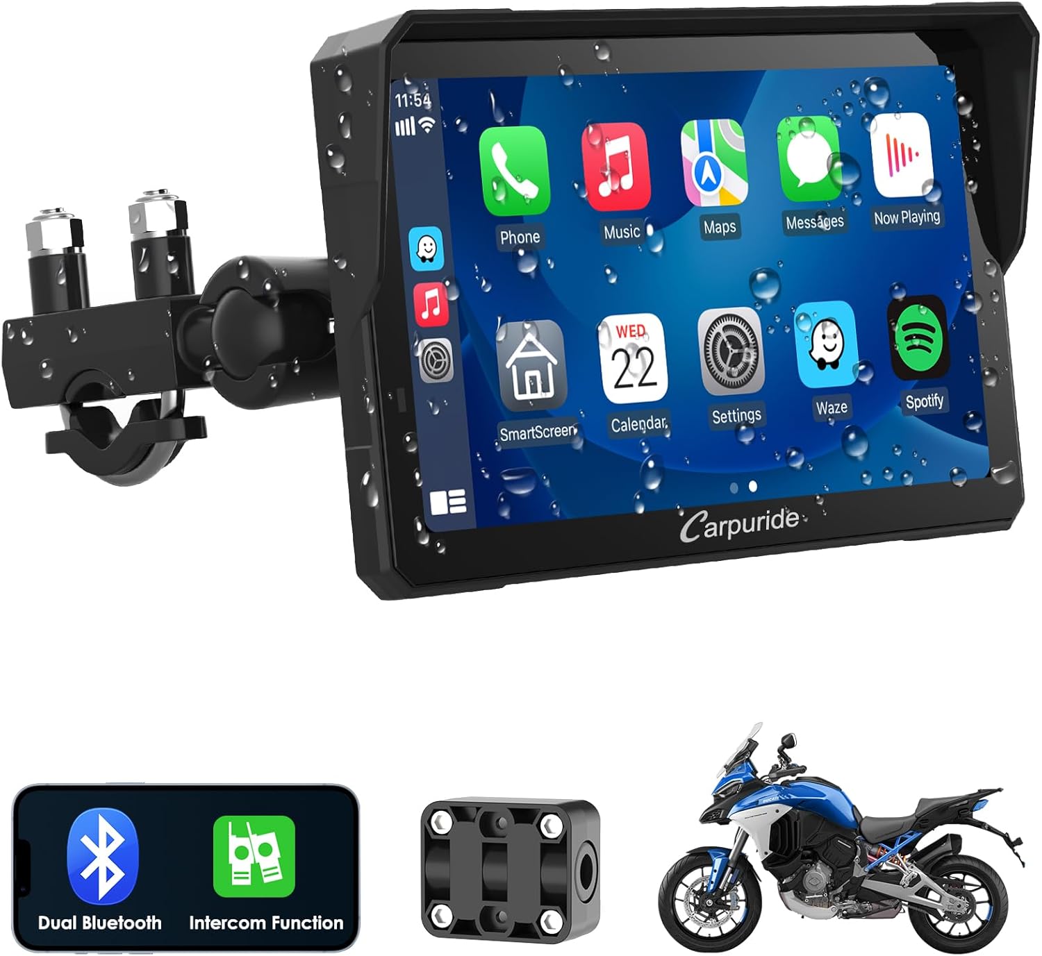 Écran moto CarPlay Android Auto 7 pouces étanche double Bluetooth navigation