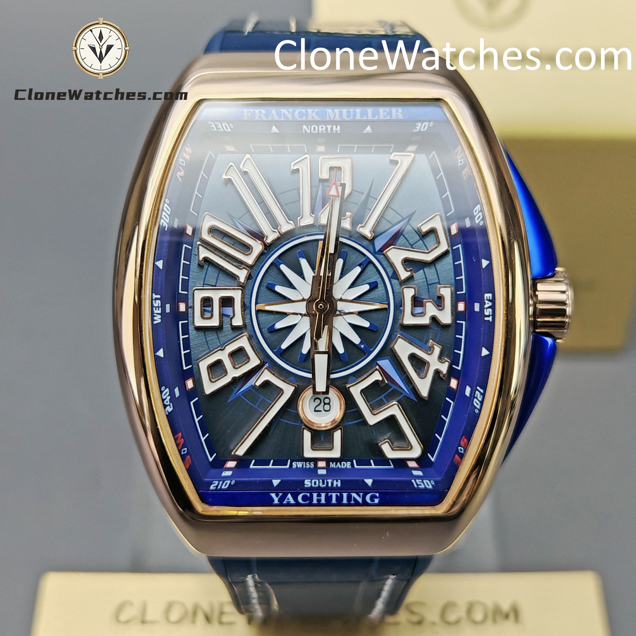 Franck Muller Super Clone Watches 1:1 V45 SC DT YACHTING 5N Rose Gold Blue Dial