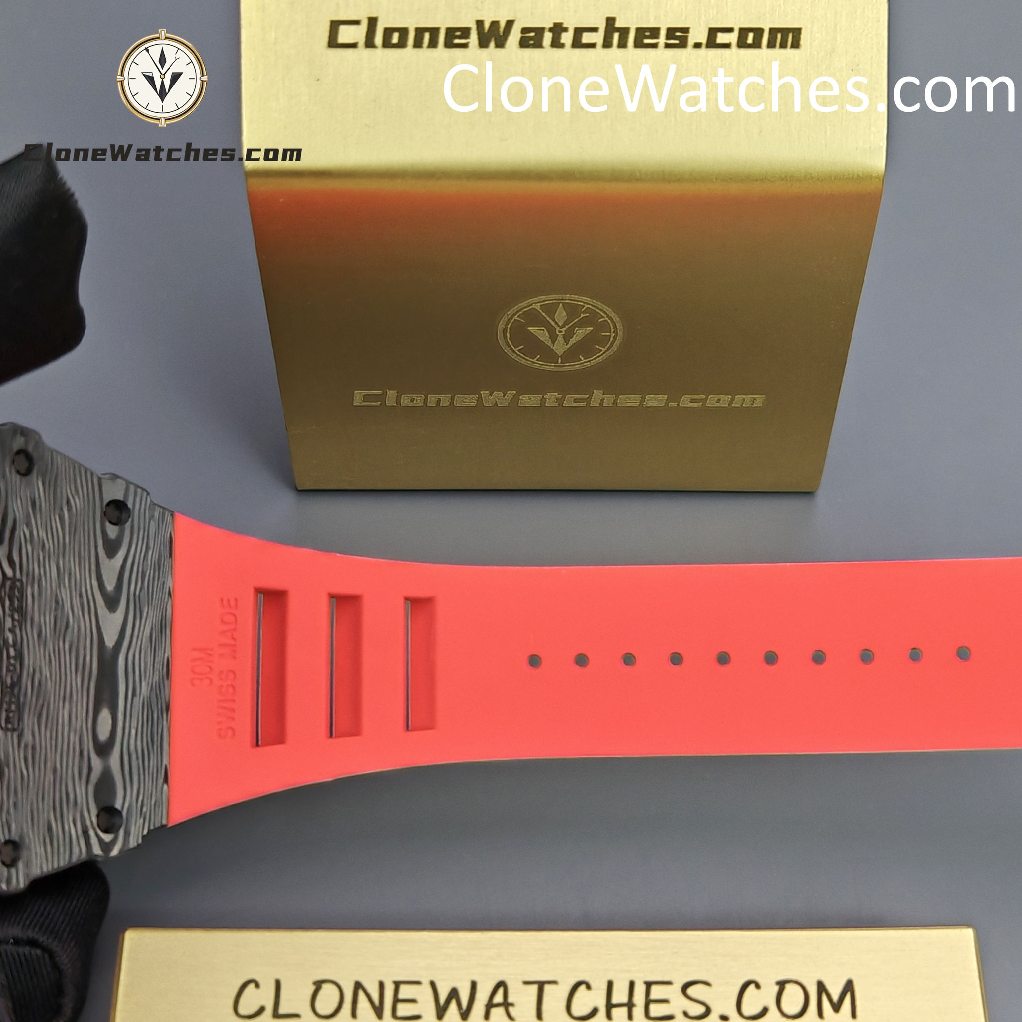 Richard Mille Super Clone Watches 1:1 RM 035 – 01 Carbon Tourbillon Red Strap