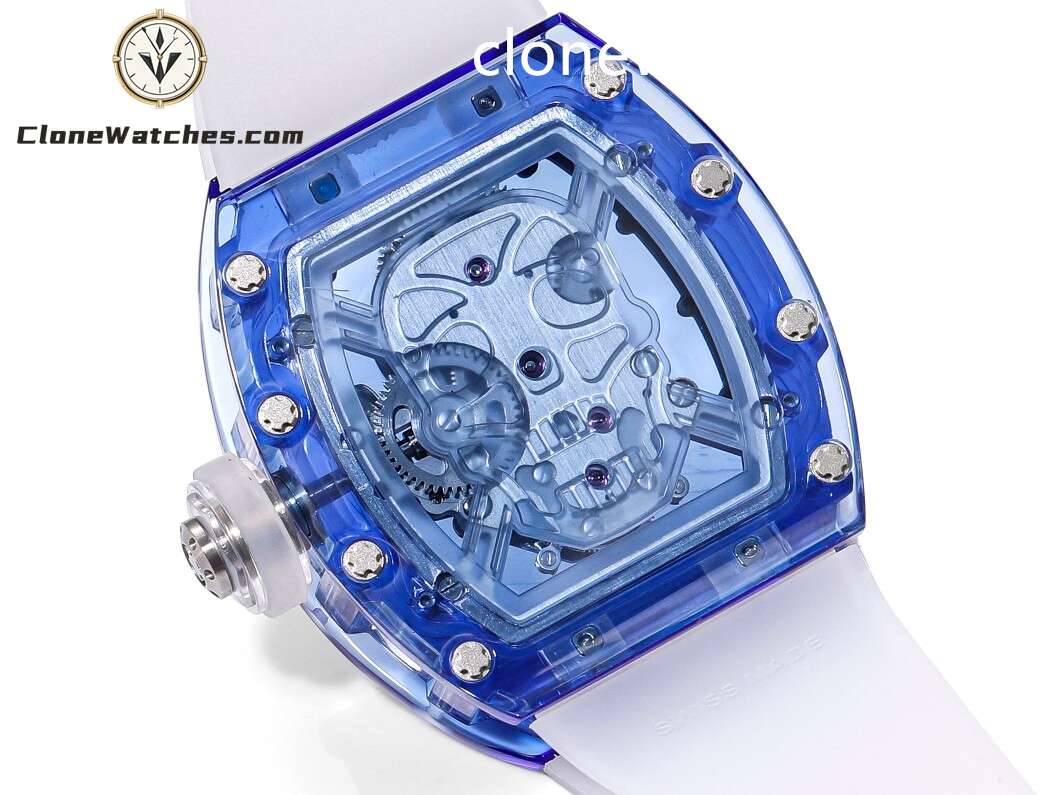 Richard Mille Super Clone Watches 1:1 RM 052 Blue Crystal Full Transparent Tourbillon White Strap