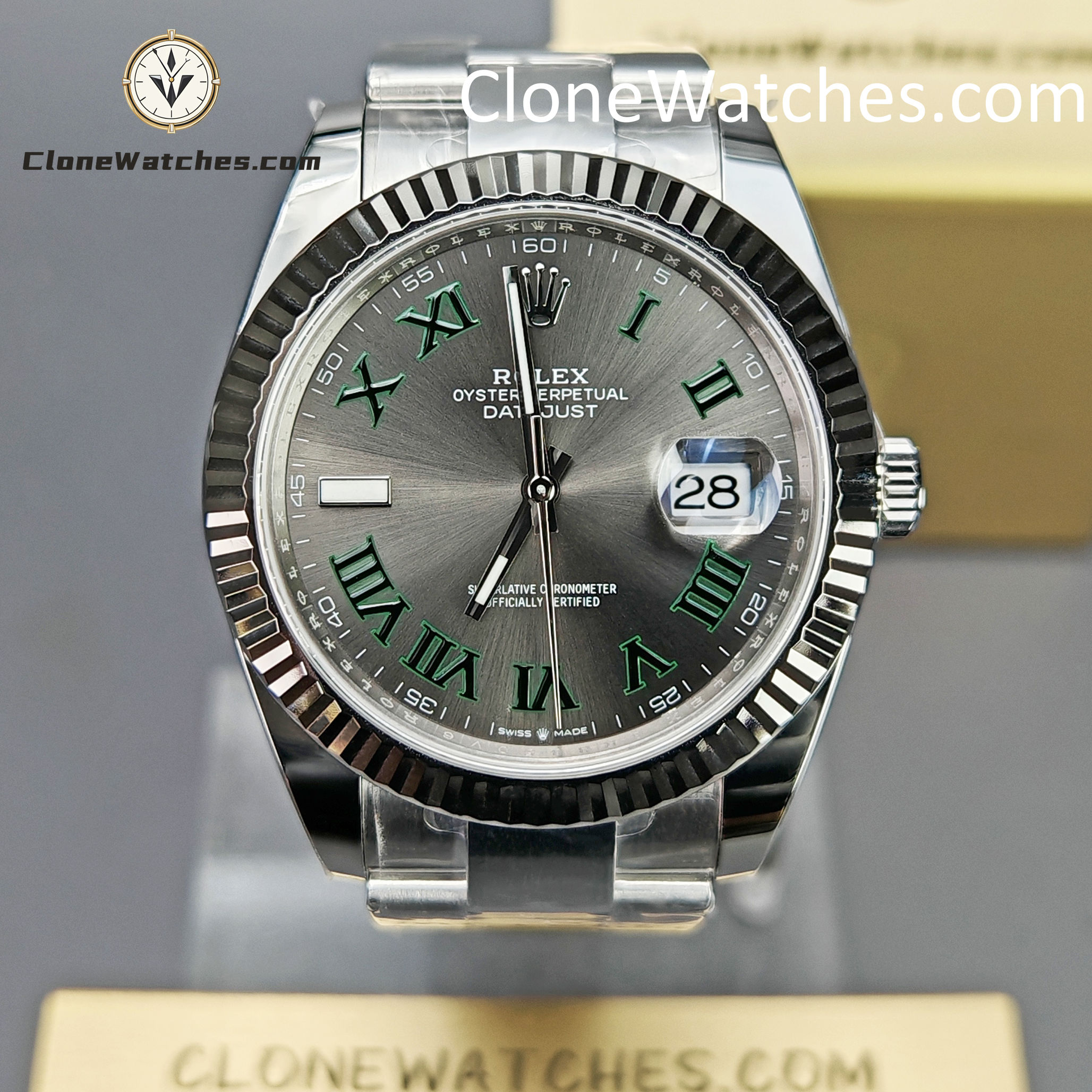 Rolex Super Clone Watches 1:1 DateJust Grey Roman Dial m126334-0021 Oyster 41MM 3235 Movement