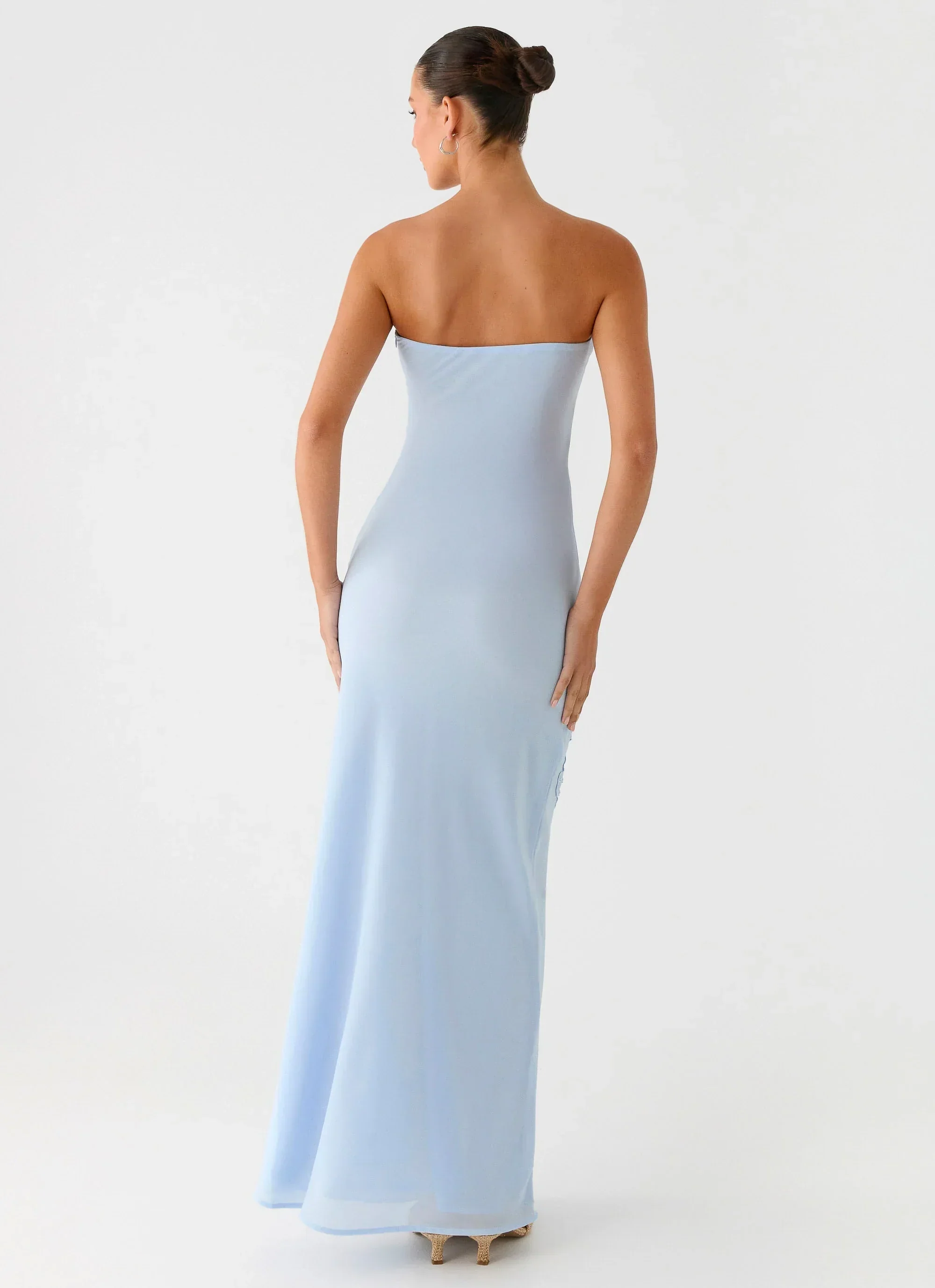Sassafras Beaded Flower Strapless Maxi Dress - Blue