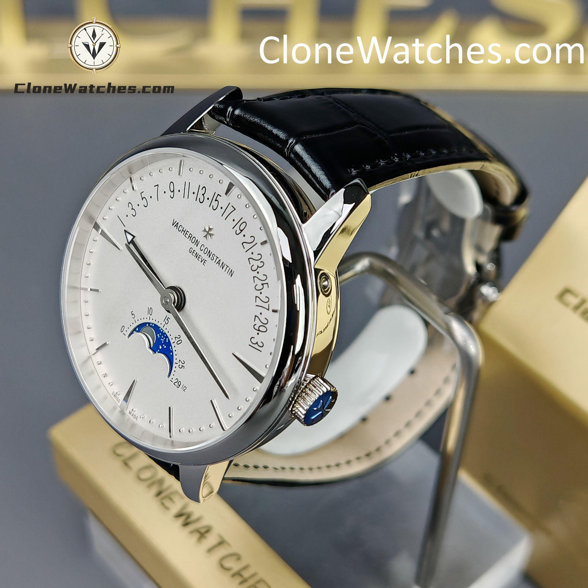 Vacheron Constantin Super Clone Watches 1:1 Patrimony Moon Phase Retrograde Date 4010U/000G-B330 White Dial