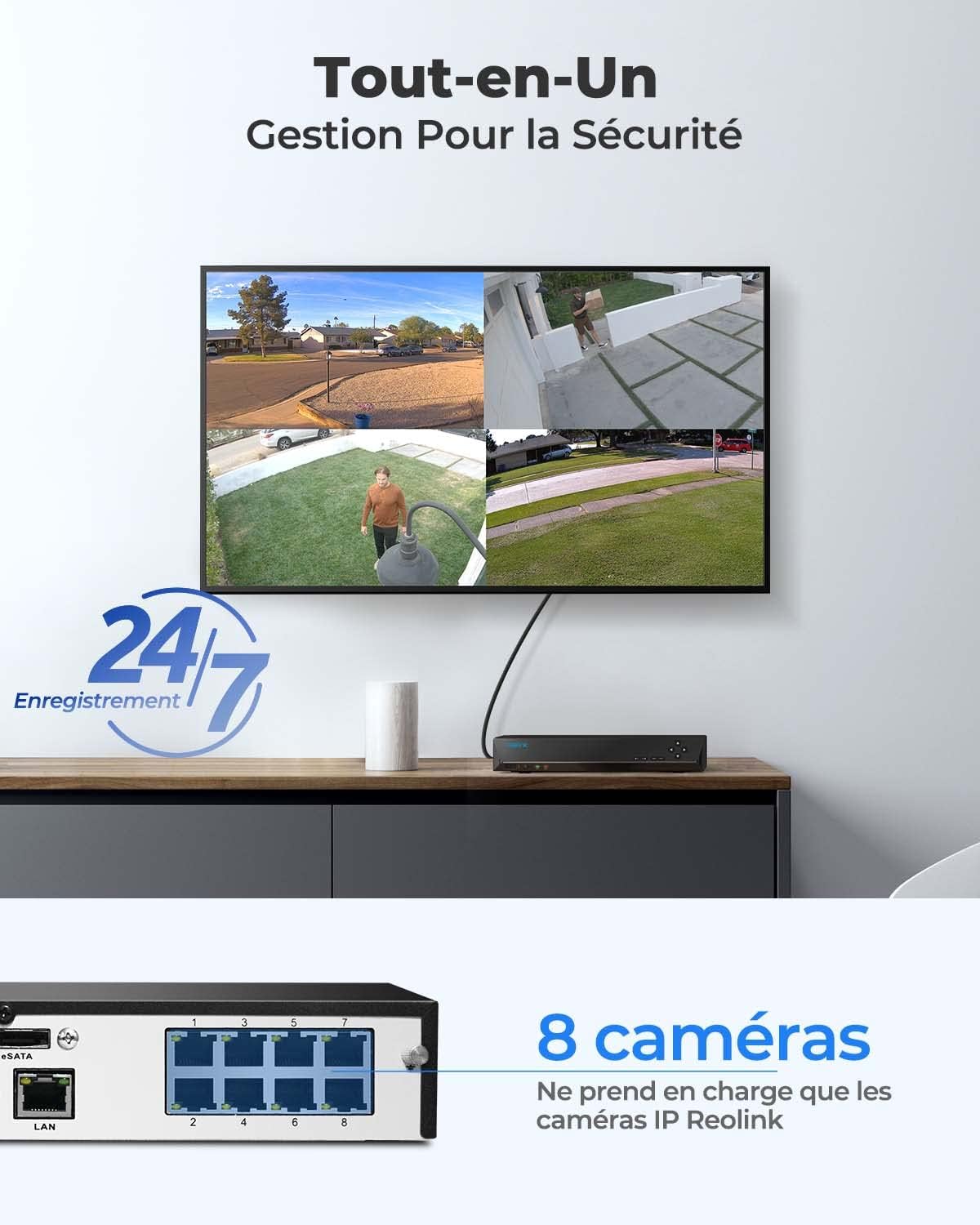 NVR PoE 8 canaux 4K avec disque 2 To compatible caméras 16 MP