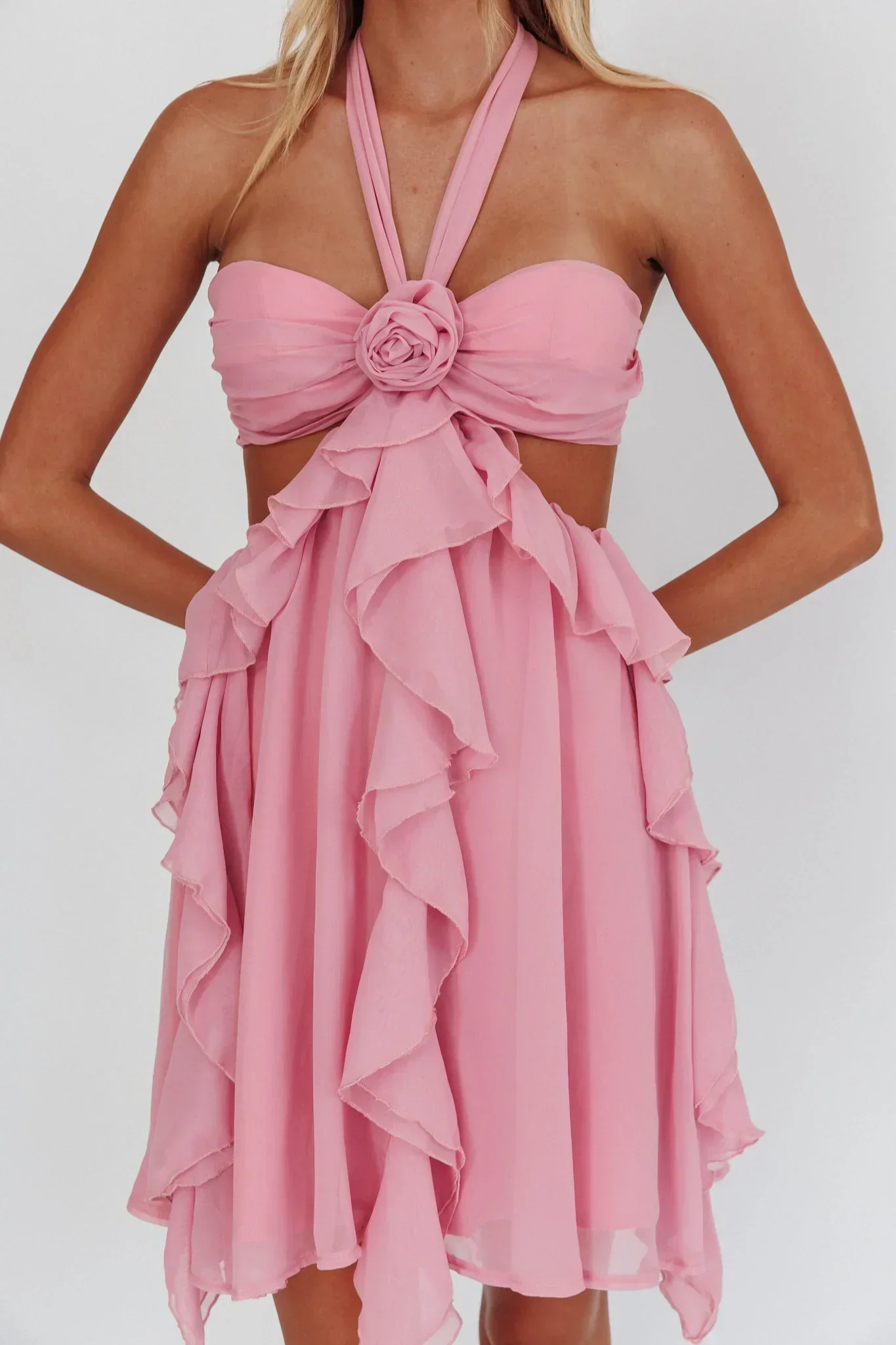 Santiago Cut-Out Ruffle Mini Dress Blush