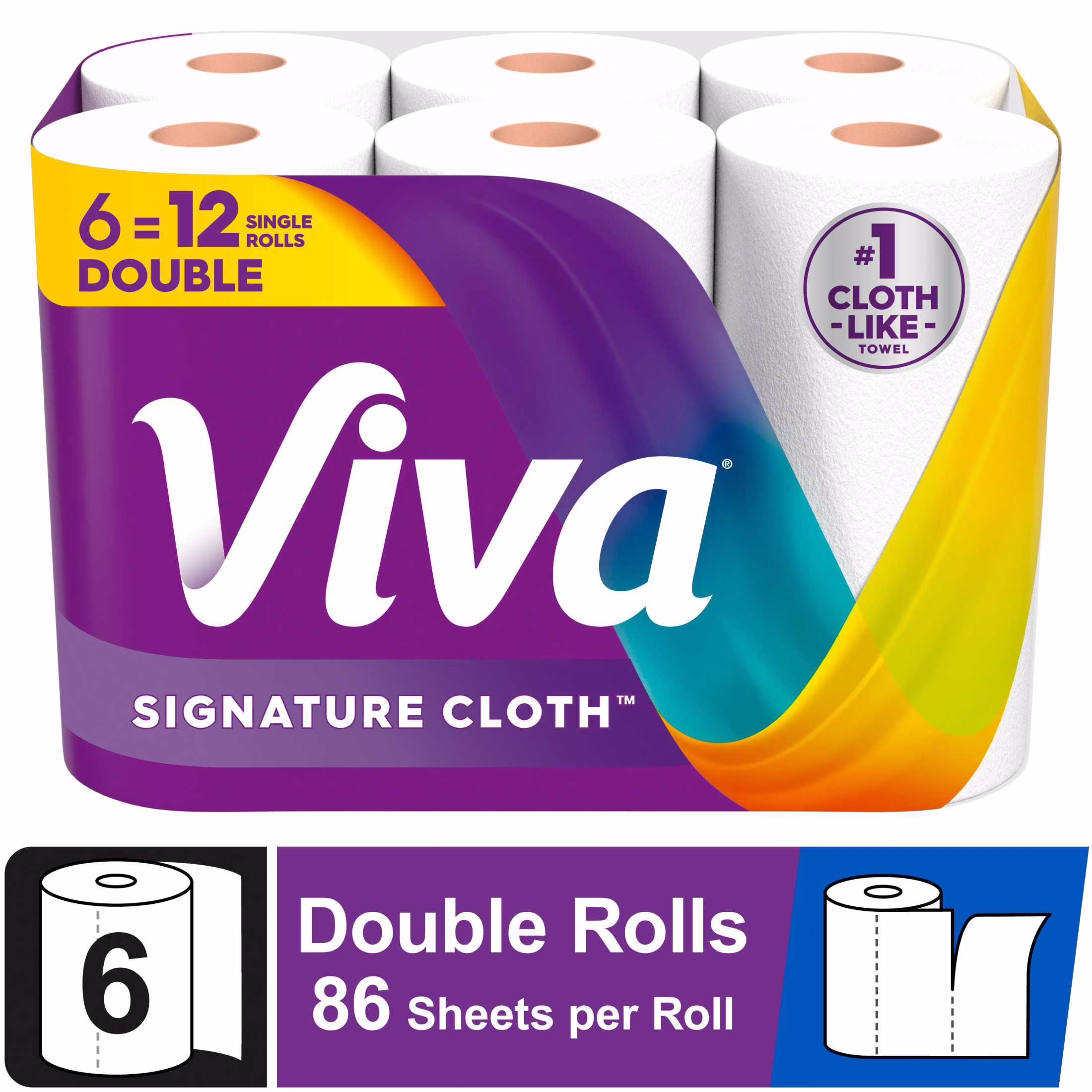 Viva Signature Cloth Paper Towels, 12 Double Rolls, 86 Sheets per Roll