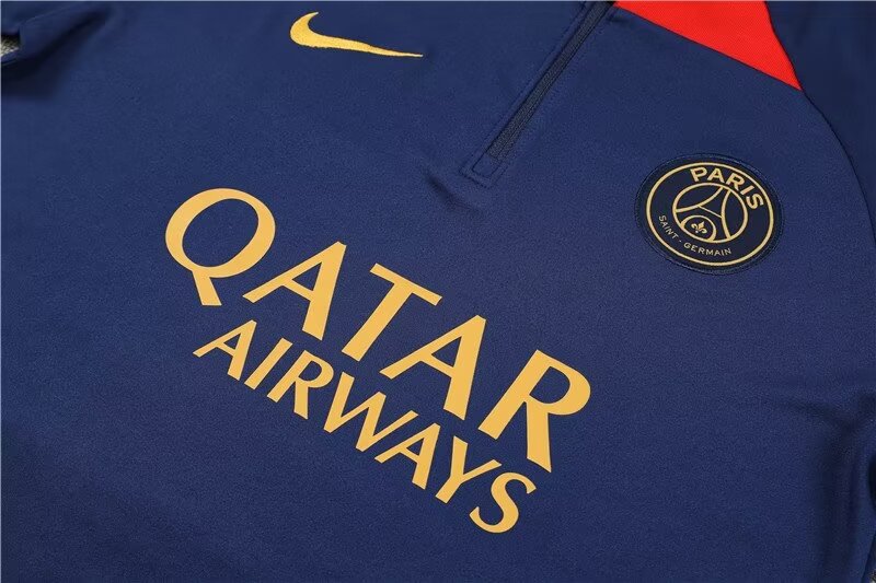 2023/2024 Psg Paris Saint-Germain Half-Pull Training Suit Navy blue Set