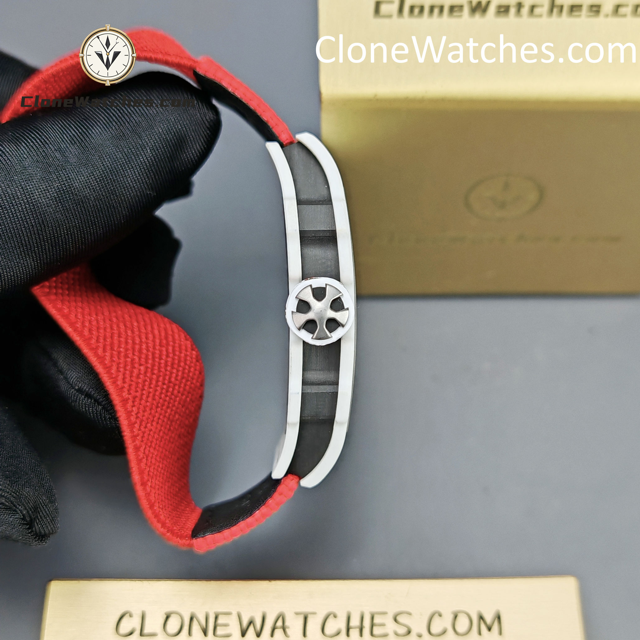 Richard Mille Super Clone Watches 1:1 RM 67 – 02 White Carbon Tourbillon Red Strap