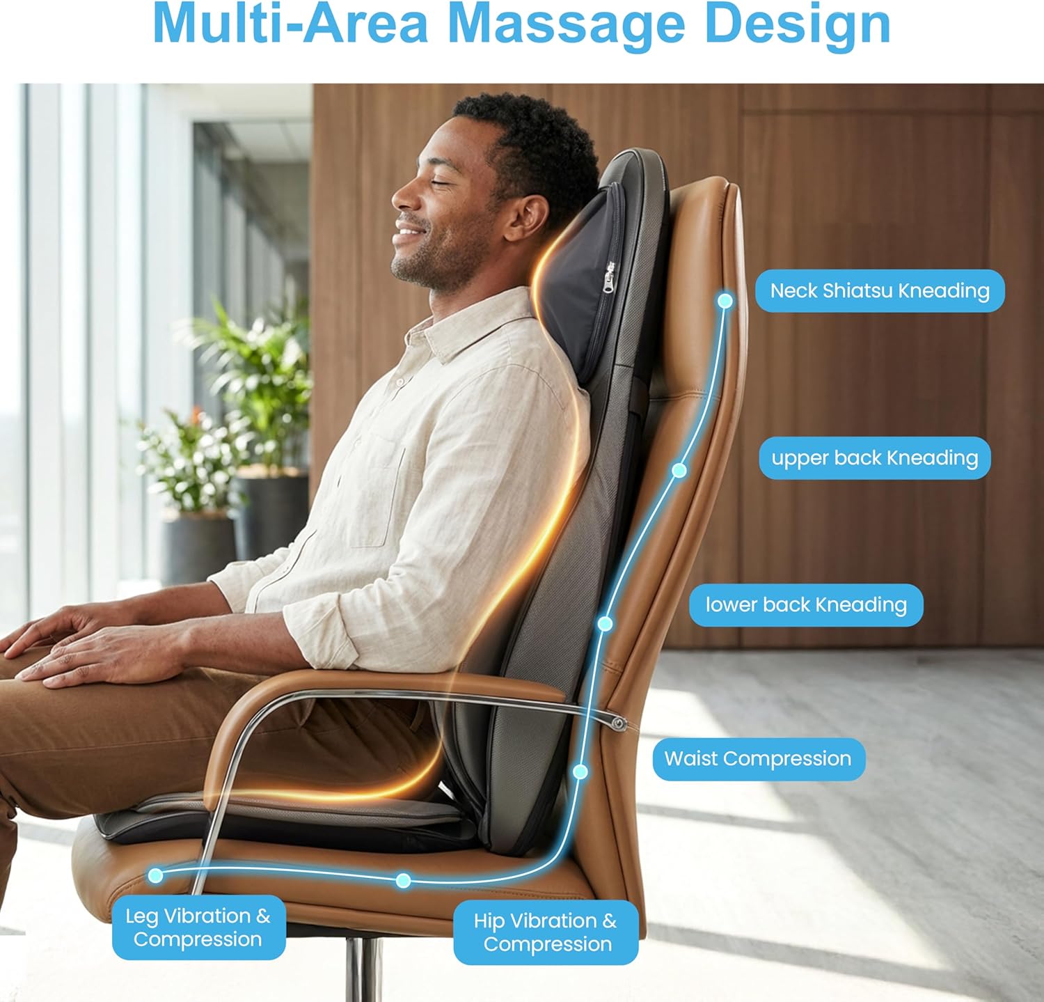 Siège massant shiatsu dos cou chaleur compression 2D 3D