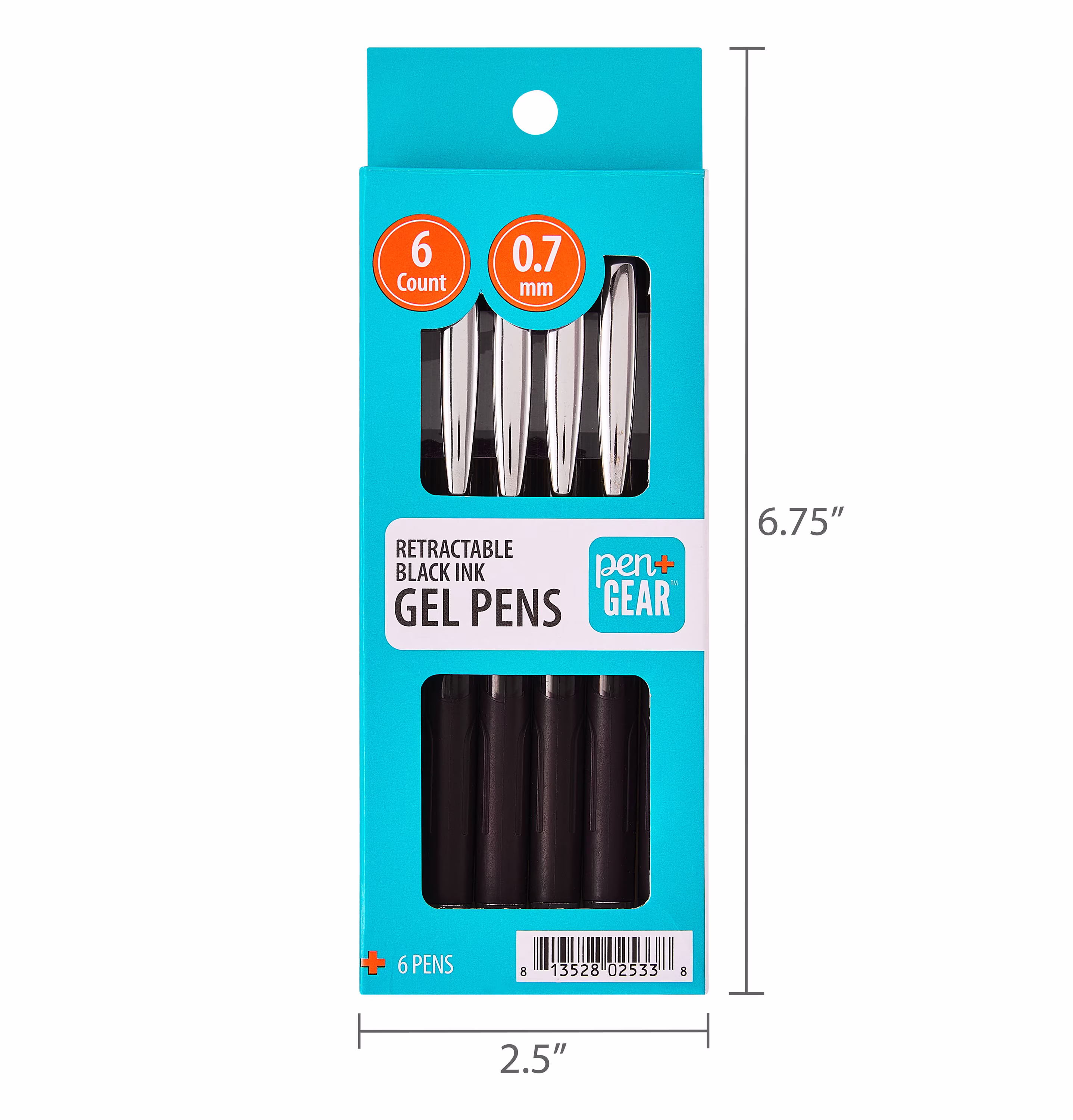 Pen+Gear Retractable Gel Pens, Medium Point, 0.7 mm, Black, 2 Count