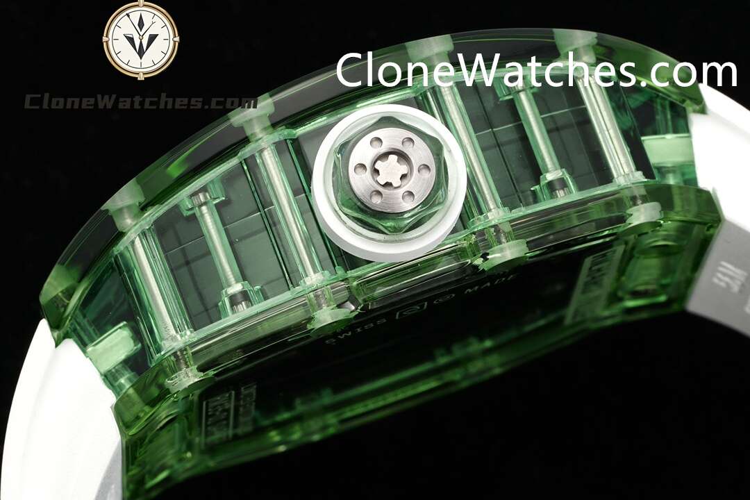 Richard Mille Super Clone Watches 1:1 RM 035 Green Crystal Tourbillon White Strap