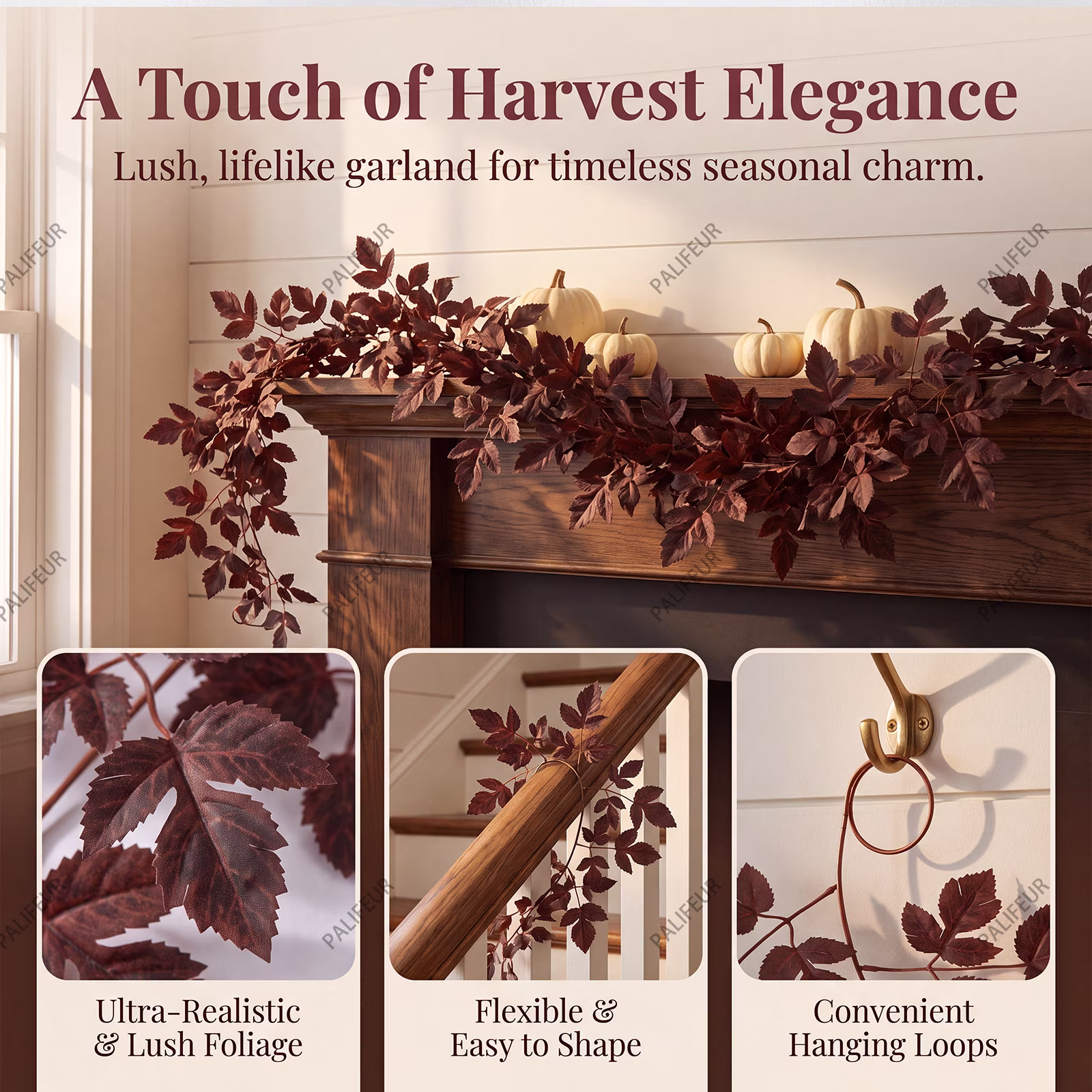 Fall Garland Maple Leaf Garland Fall Decorations for Home Mantel Fireplace Door Thanksgiving Indoor Outdoor by PALIFEUR