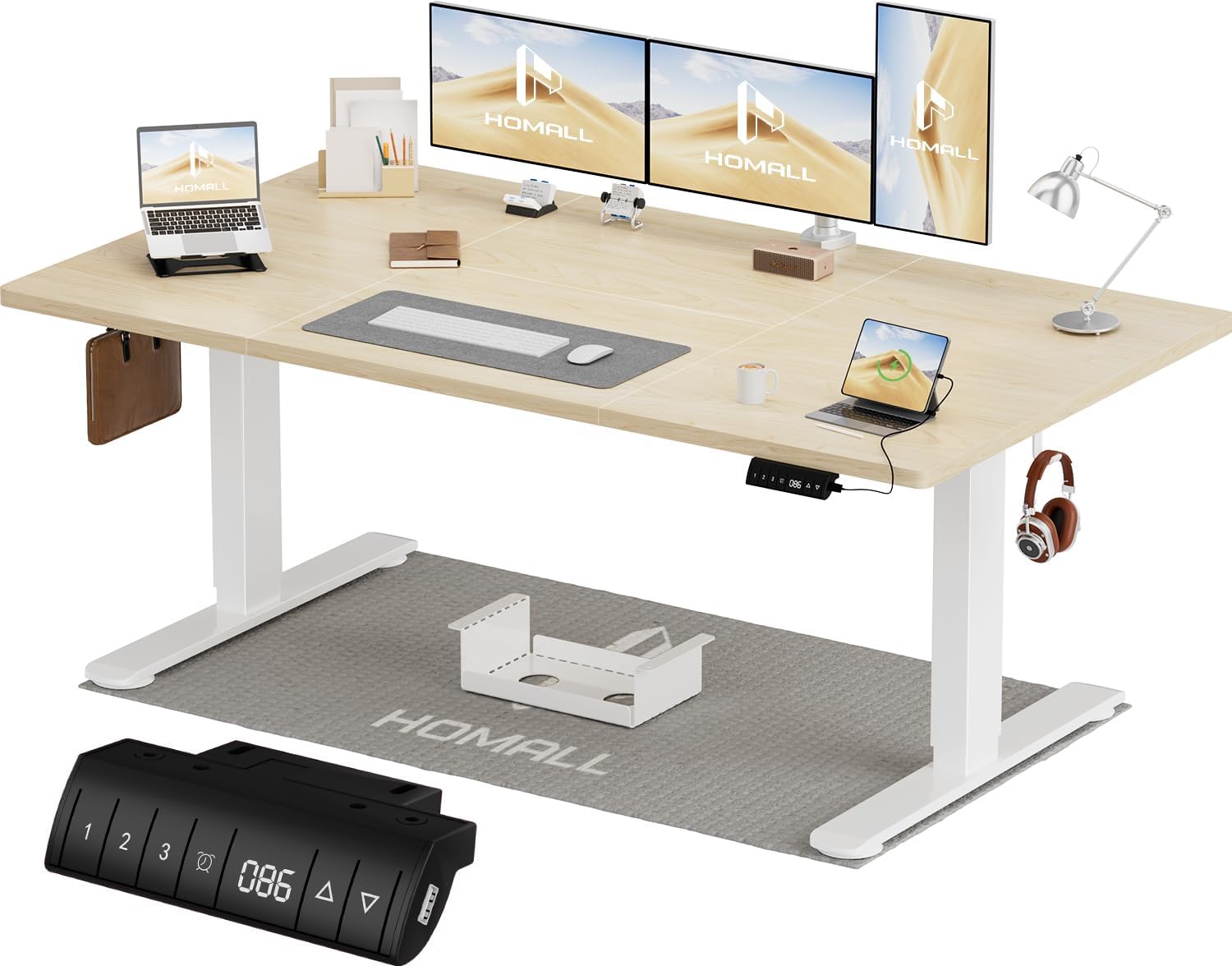 Bureau assis debout électrique 160x80 cm hauteur réglable mémoire anti collision
