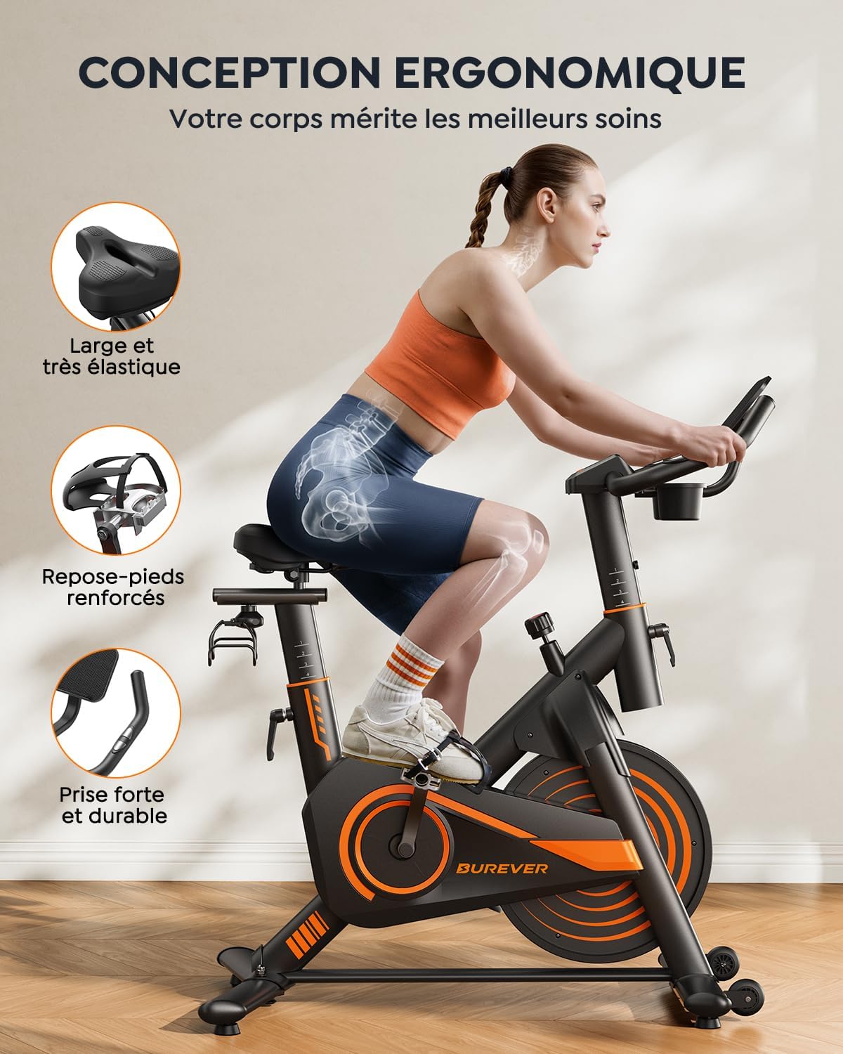 Vélo appartement connecté résistance magnétique volant 15 kg capacité 160 kg