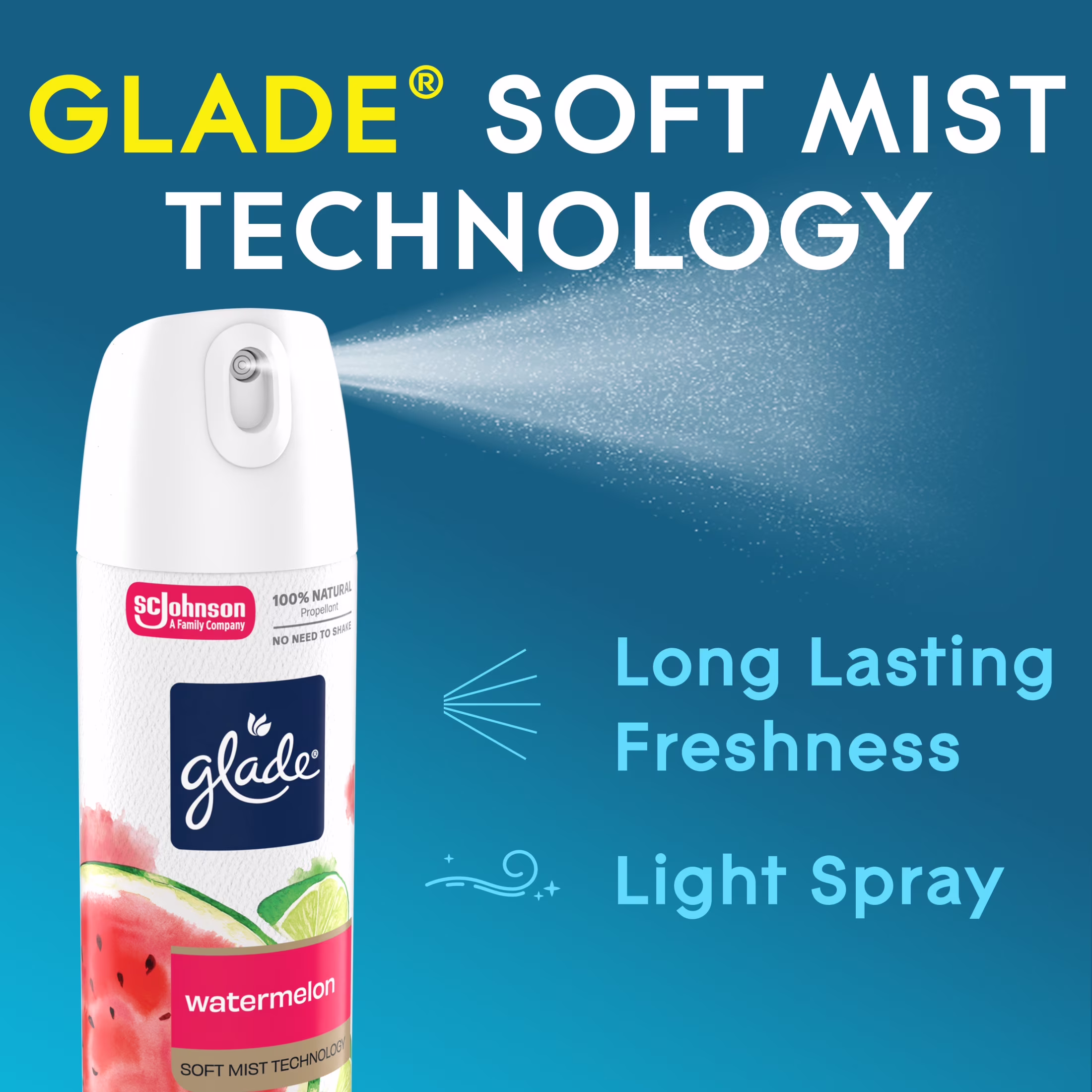 Glade Soft Mist Odor Fighting Aerosol Air Freshener, Watermelon Scent, 7.3 oz, 1 Count
