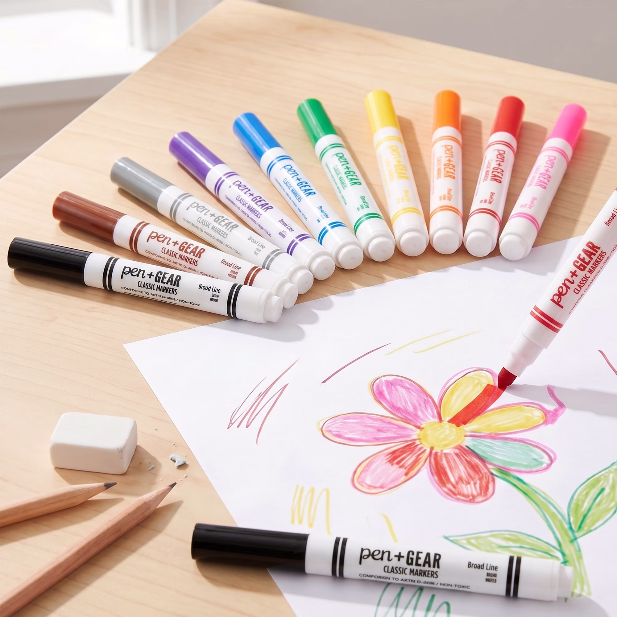 Pen+Gear Classic Broad Line Markers, Assorted Colors, 10 Count