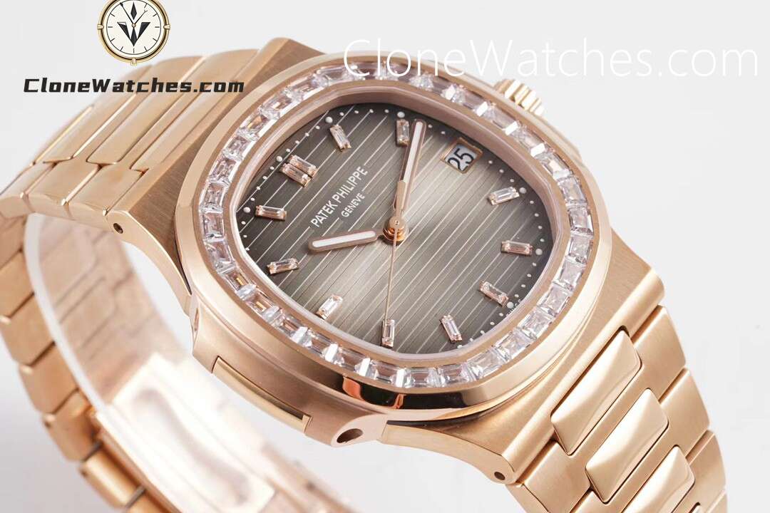 Patek Philippe Super Clone Watches 1:1 Nautilus 5711 Roles Gold Brown Dial Diamond Ladies Watch