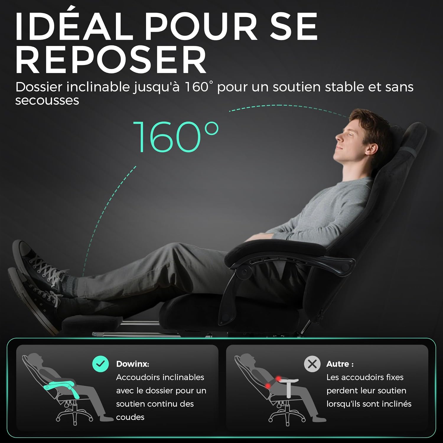 Chaise gaming ergonomique velours coussin lombaire massant repose pieds