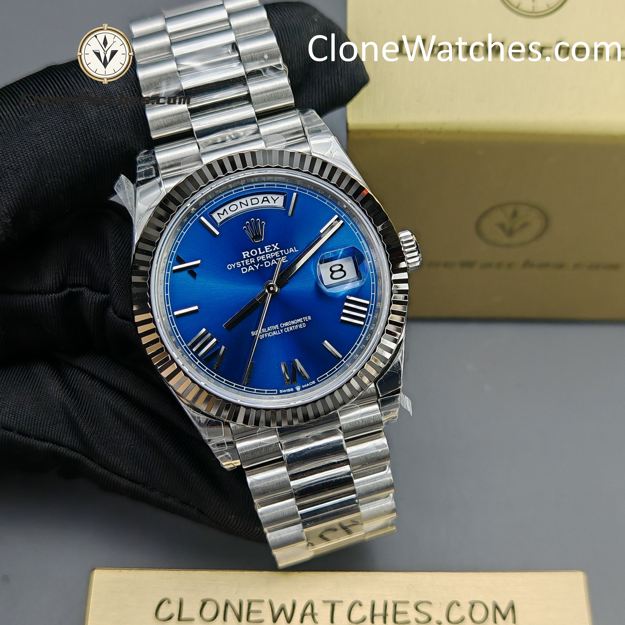 Rolex Super Clone Watches 1:1 Day Date Blue Dial 40mm m228239-0007 VSF Version 3255 Movement