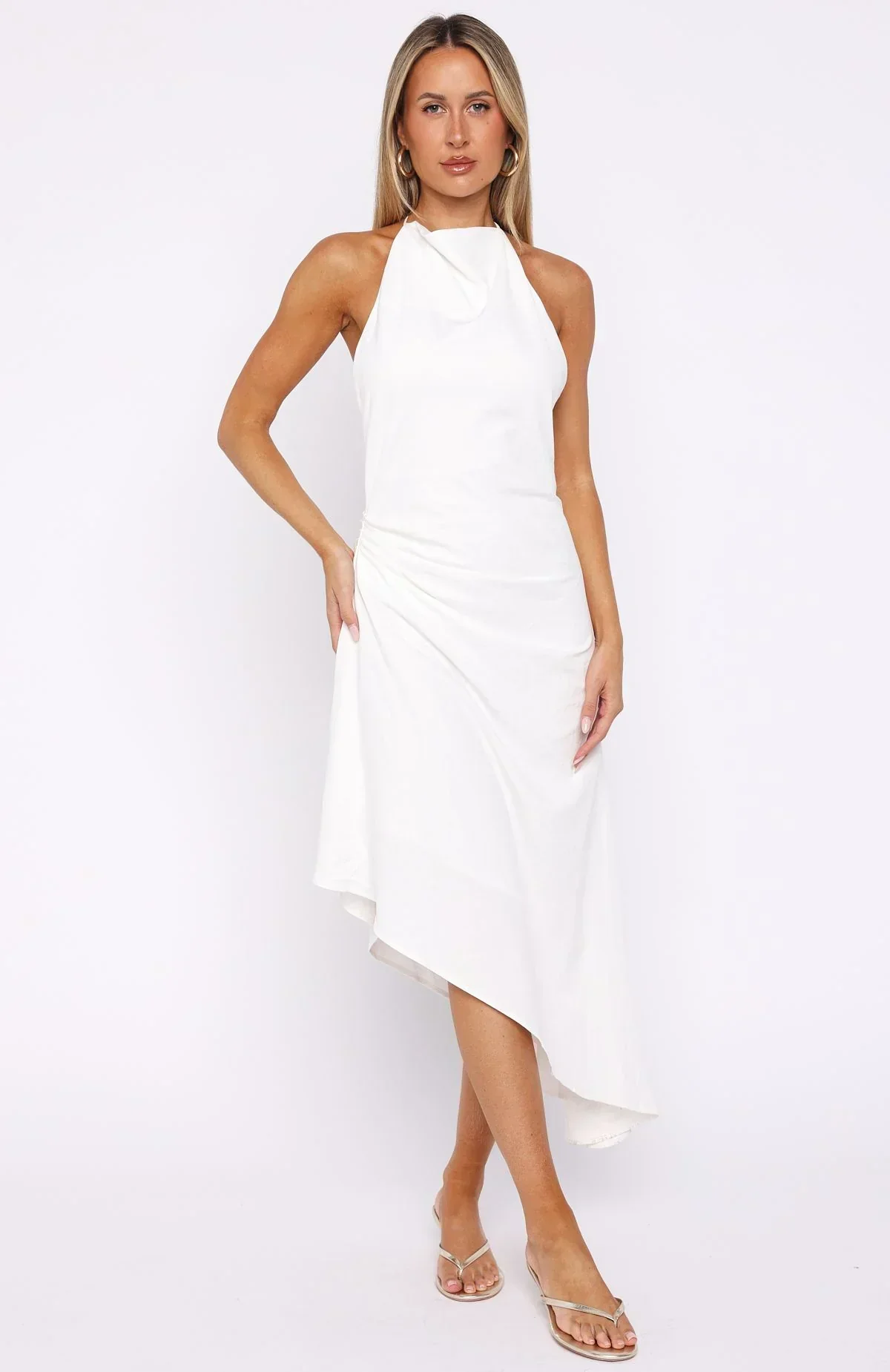 Night Hustle Halter Midi Dress White