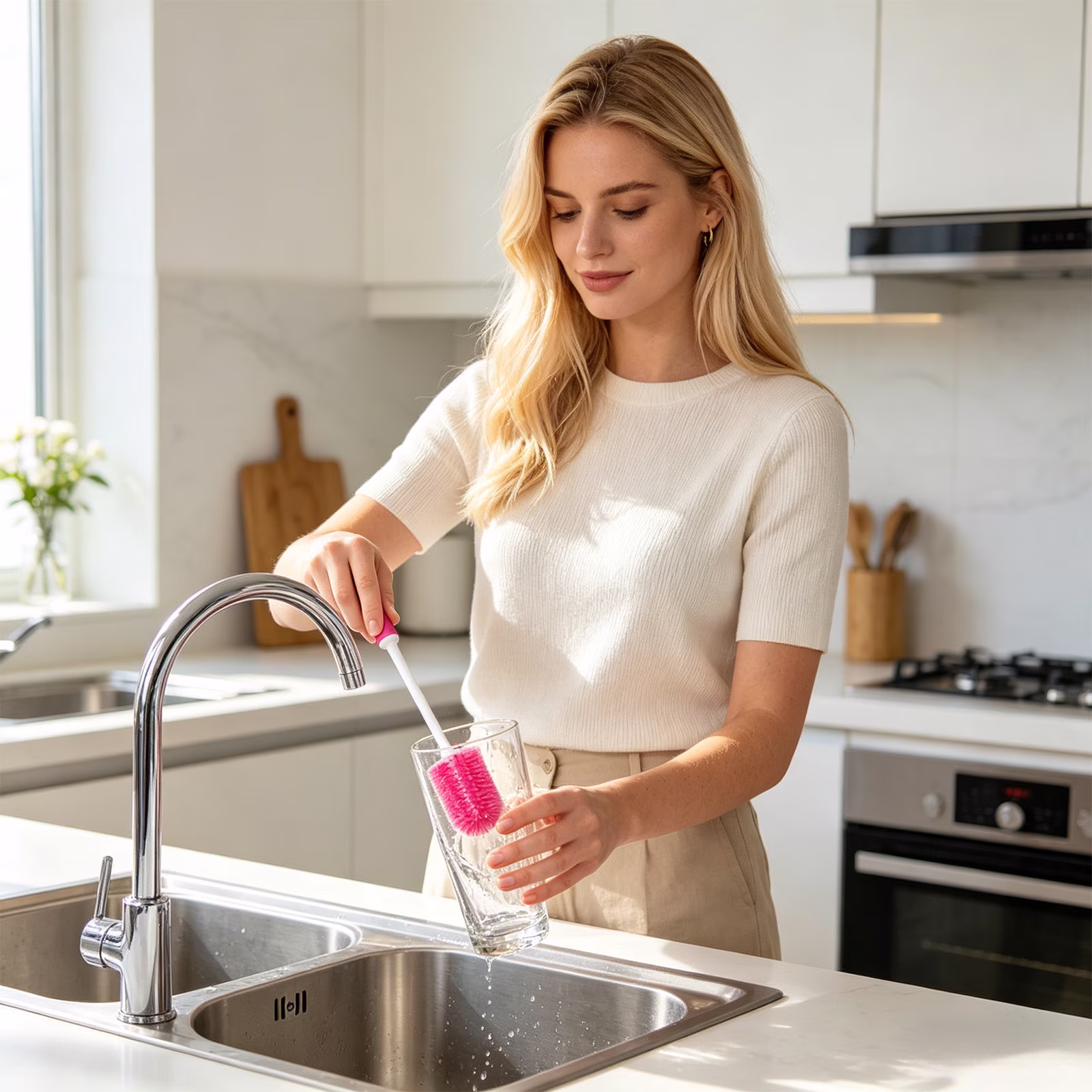 Silicone Bottle Cleaning Brush, Flexible TPR Soft Bristle Wear Resistant Structure, Deep Gap Cleaning Scrubber for kitchen tableware, baby milk bottles, thermal cups and daily food container washing