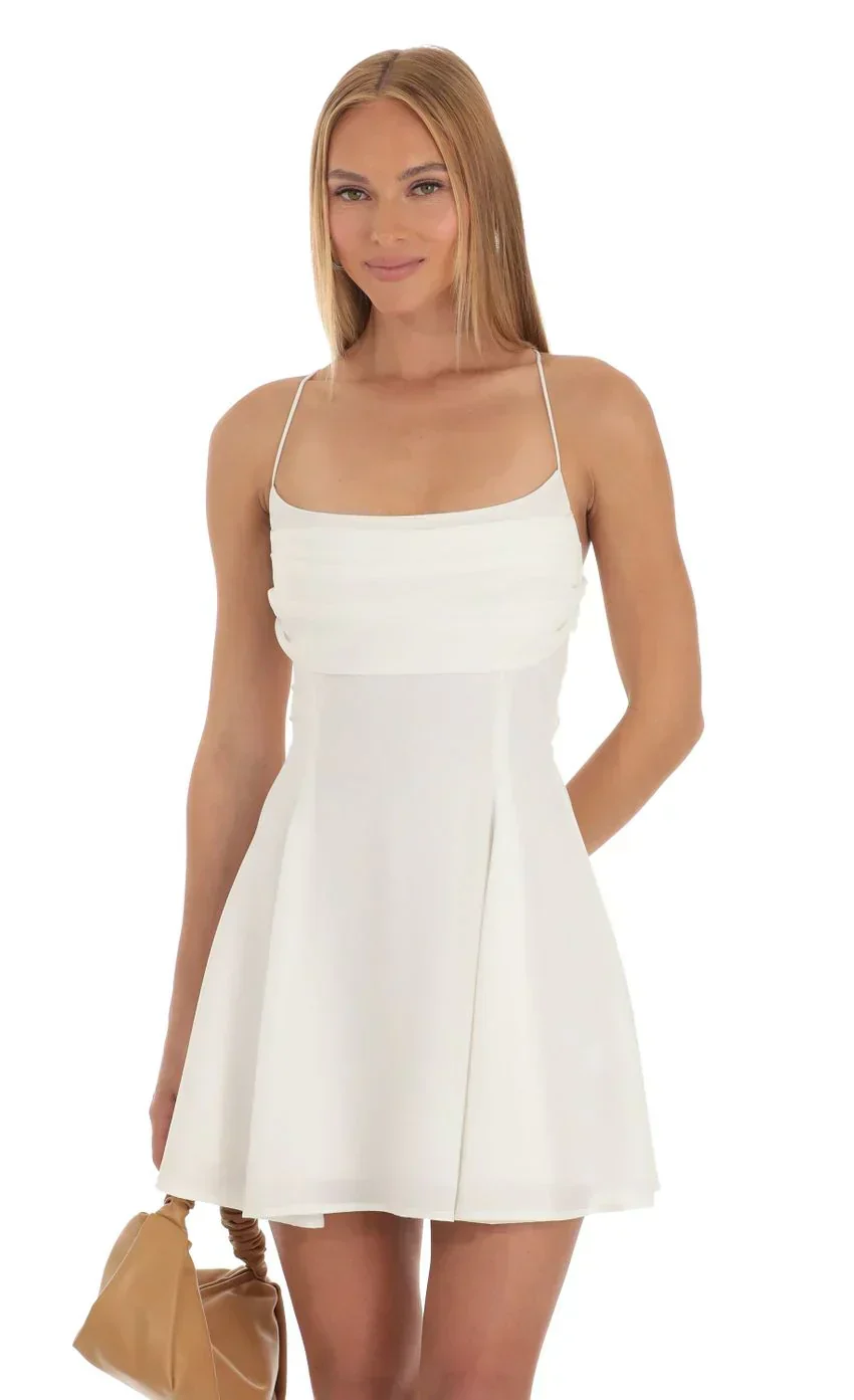 Draped A-Line Dress in White
