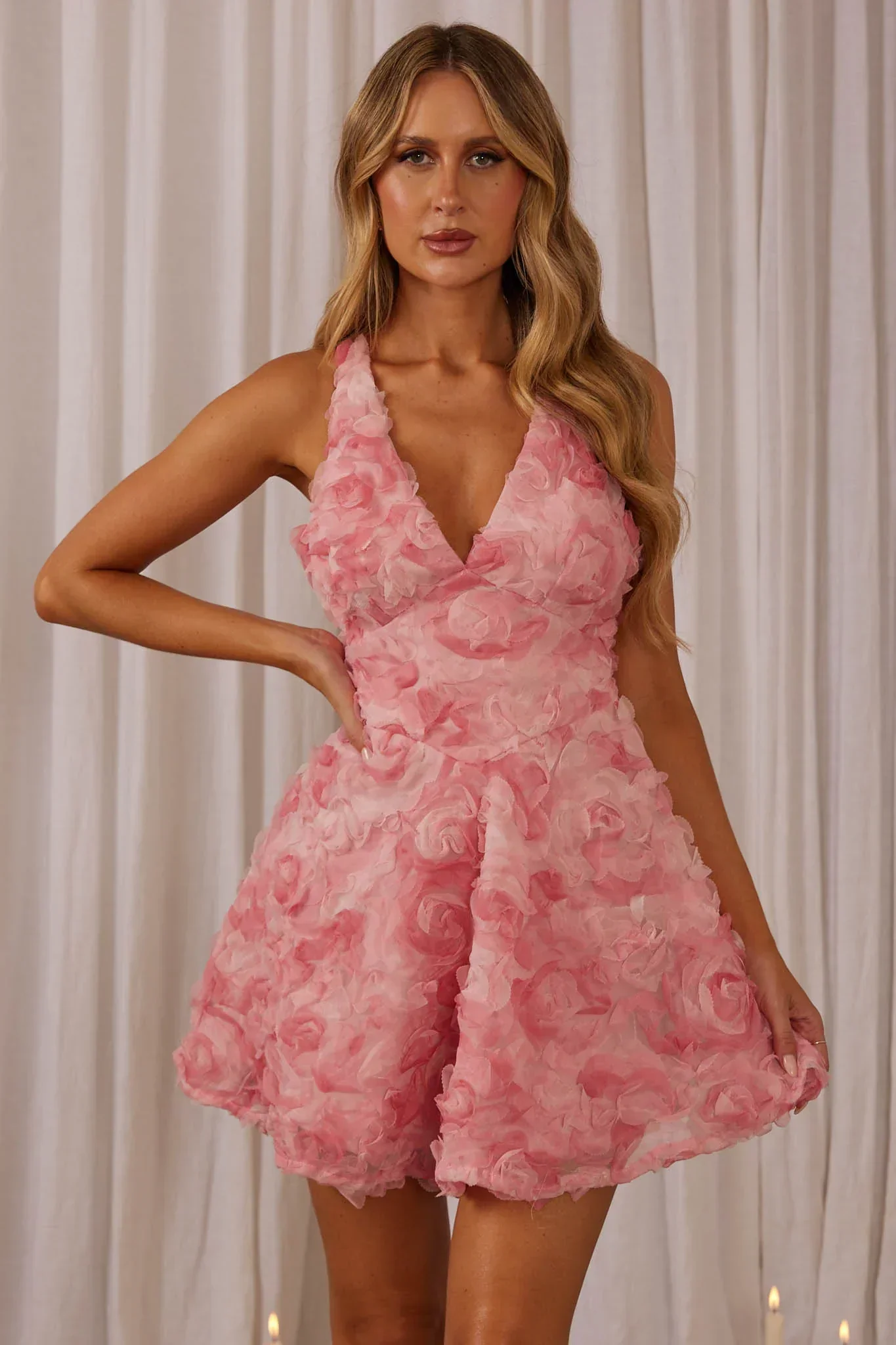 Lavalle Criss-Cross Embellished Mini Dress Pink