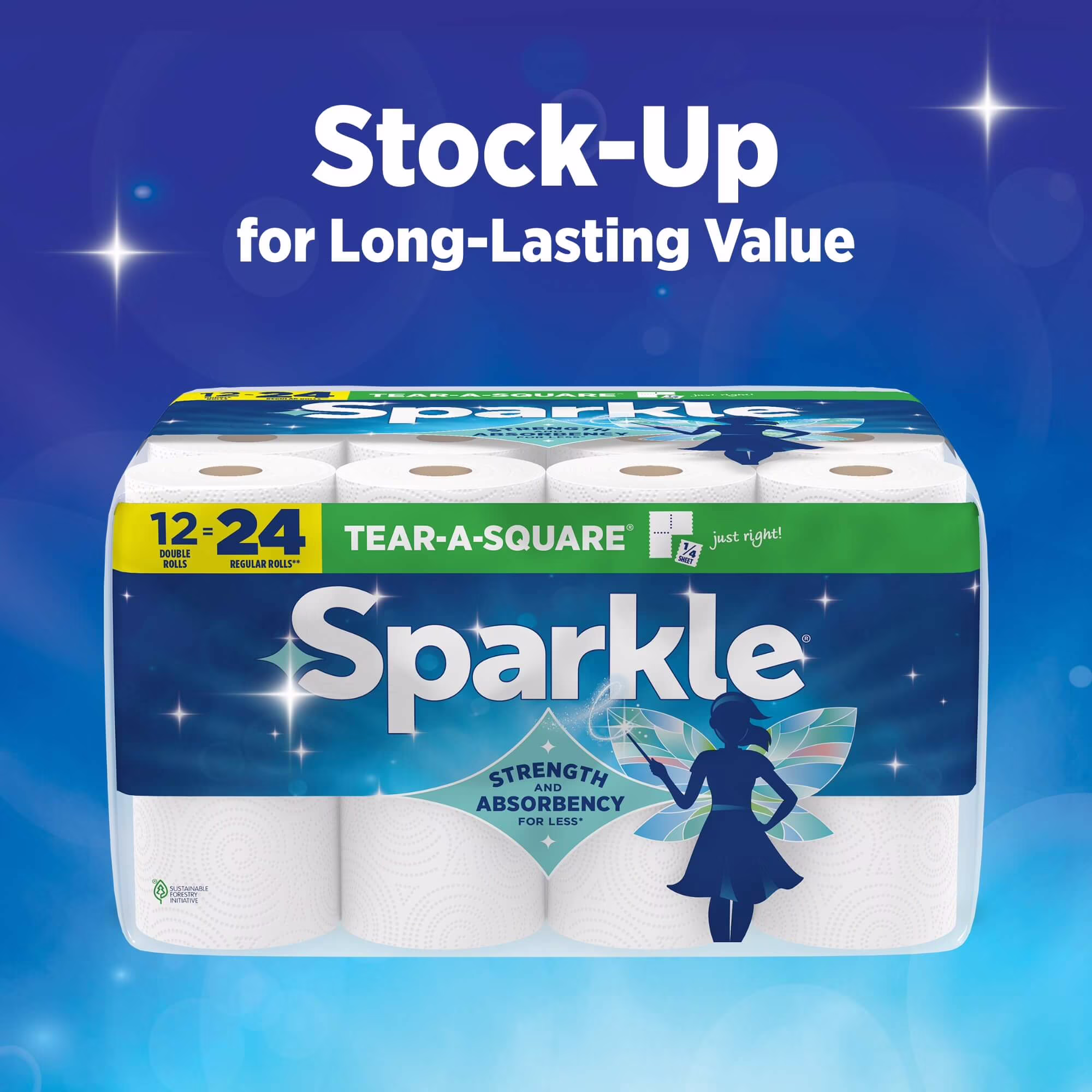Sparkle Tear-A-Square Paper Towels, 2 Double Rolls, 110 Sheets per Roll