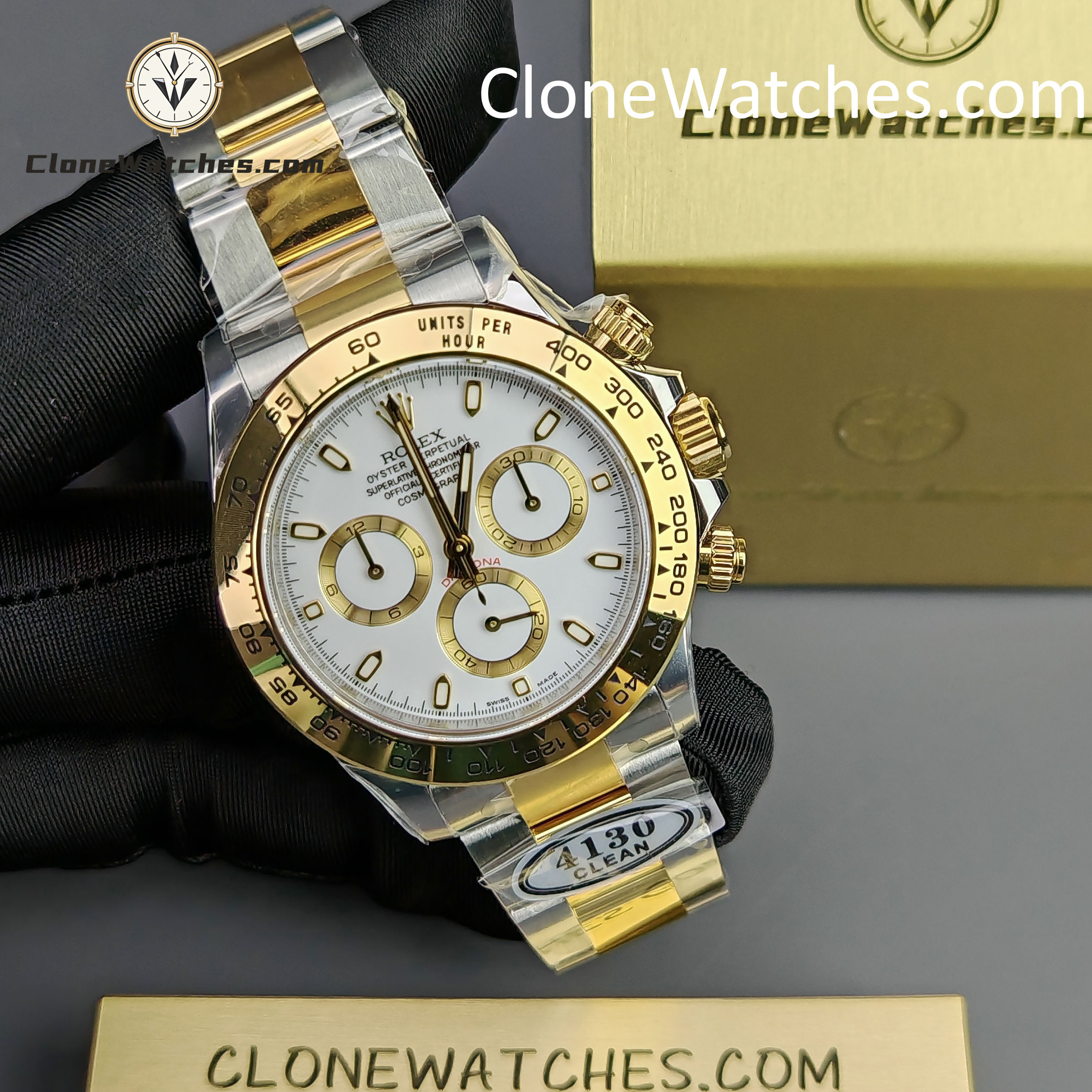 Rolex Super Clone Watches 1:1 Daytona 18k gold M116503-0001 White Dial 4130 movement