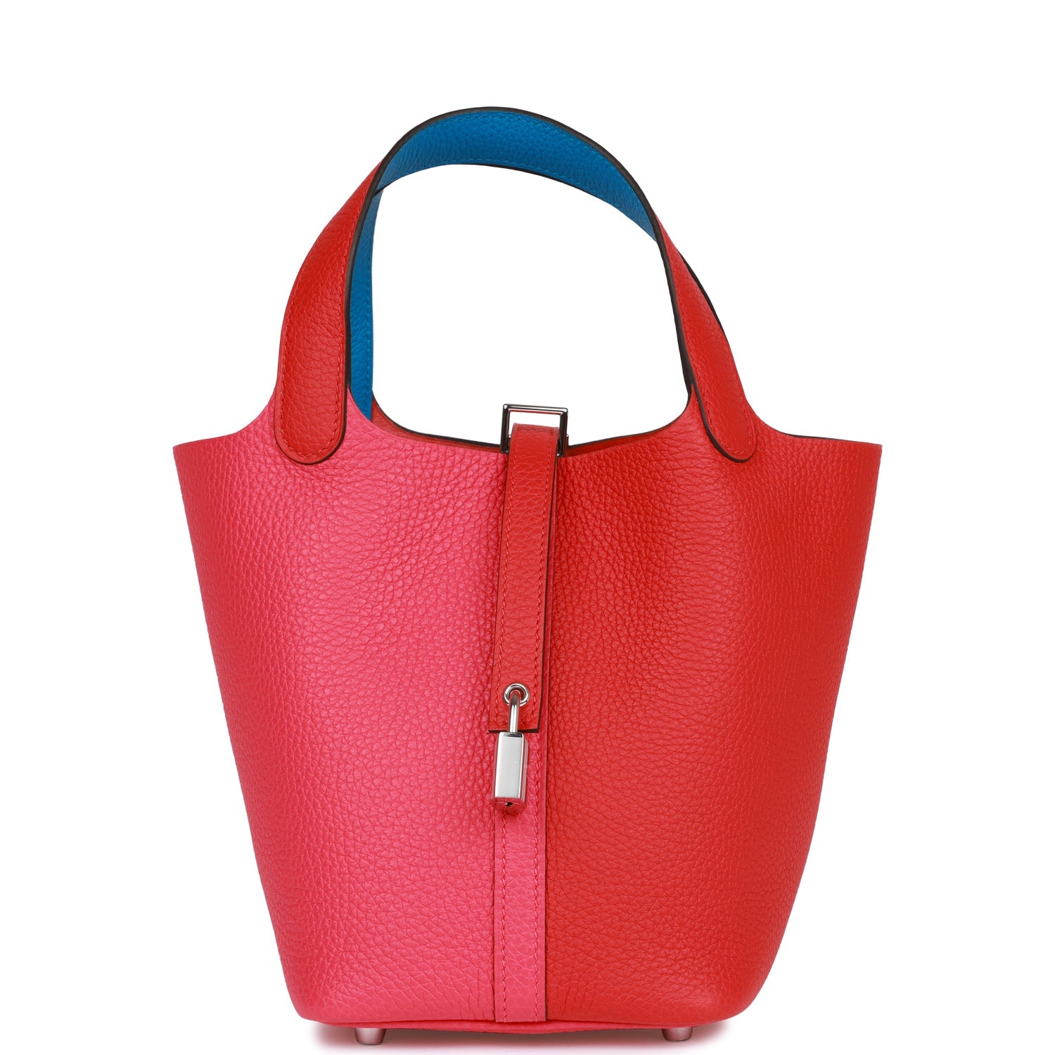Hermes Picotin Lock 18 Casaque Rouge de Coeur. Rose Extreme and Bleu Zanzibar Clemence Palladium Hardware