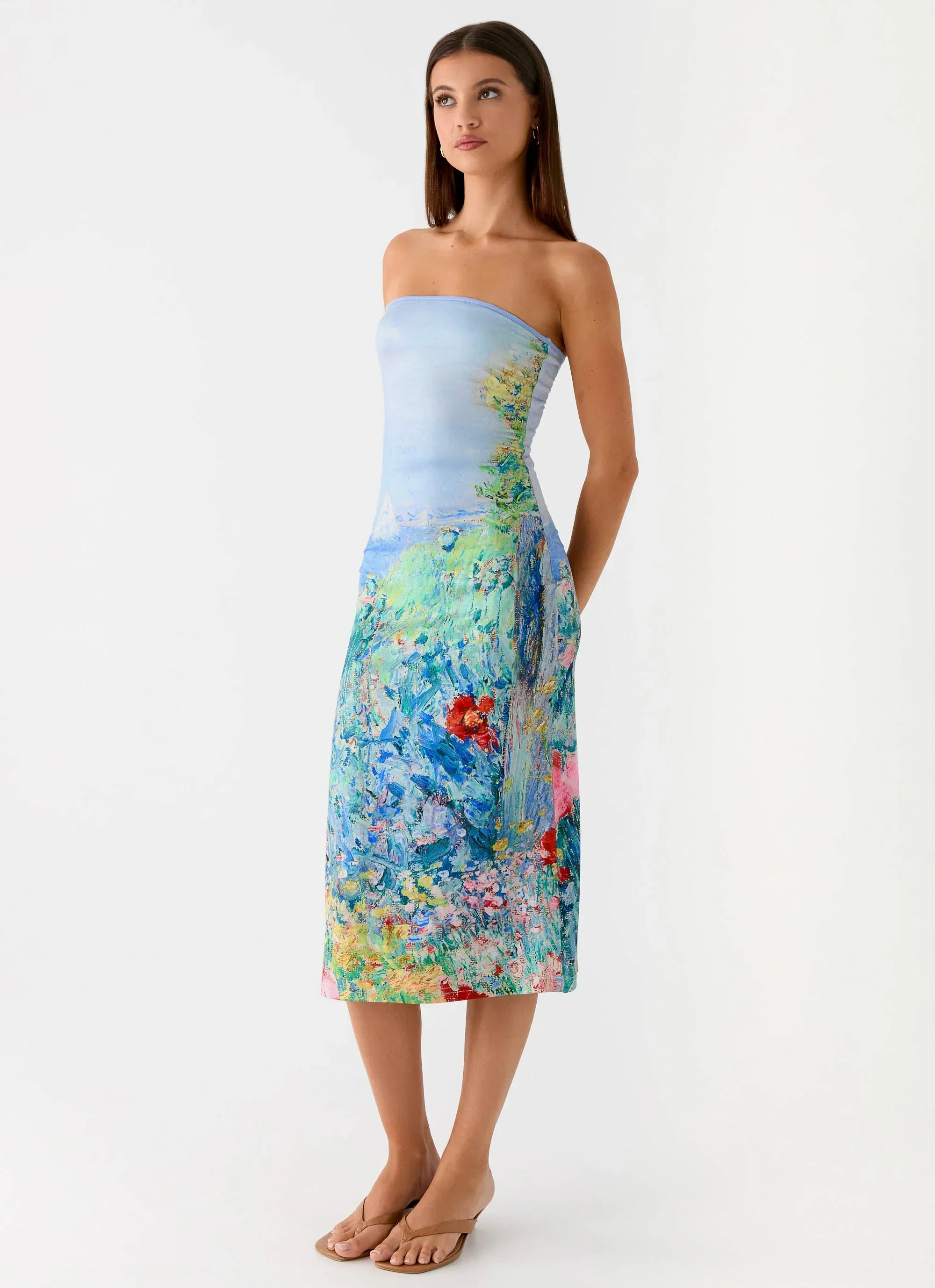 Niko Strapless Midi Dress - Spring Garden