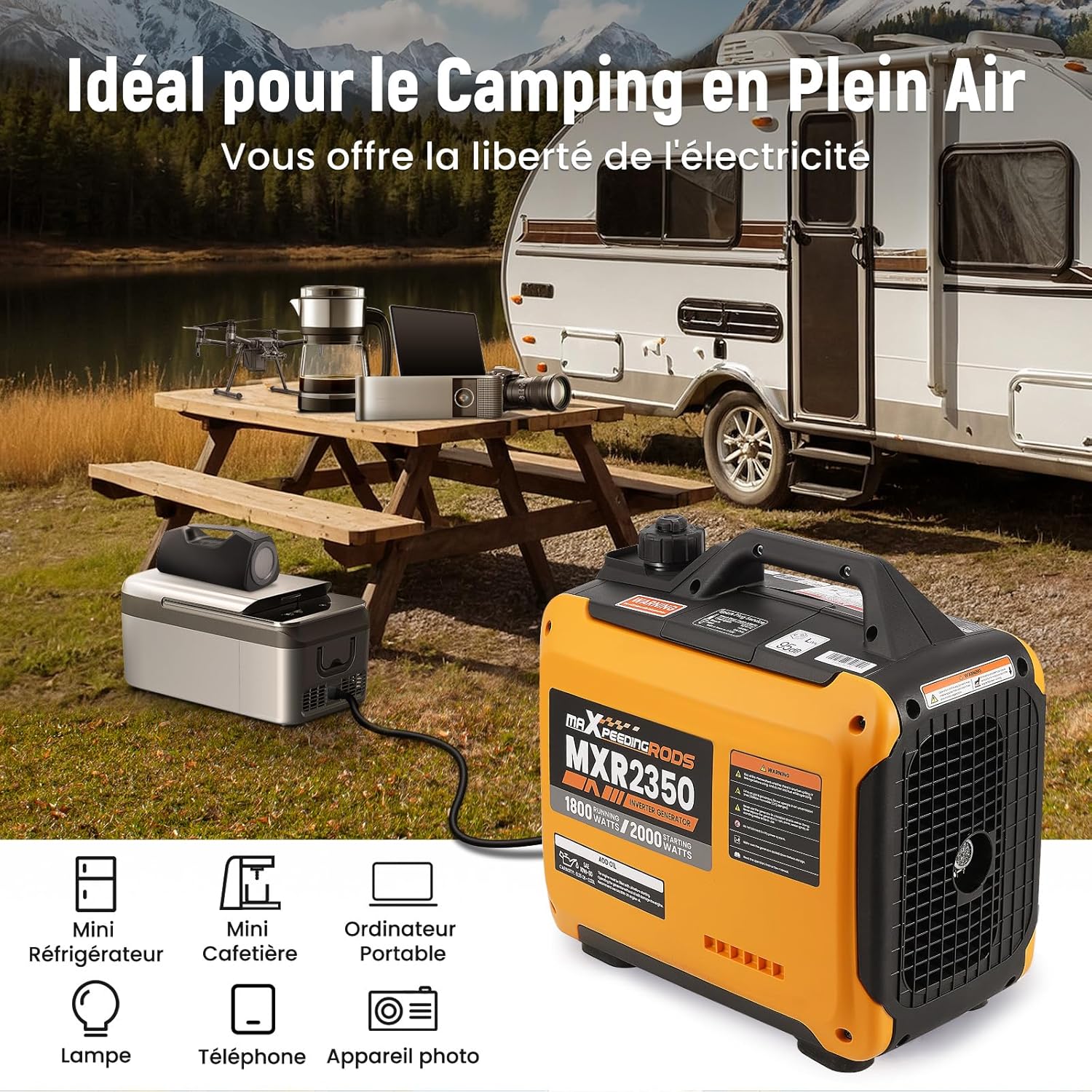 Générateur électrique inverter 2000W silencieux essence 4 temps affichage numérique