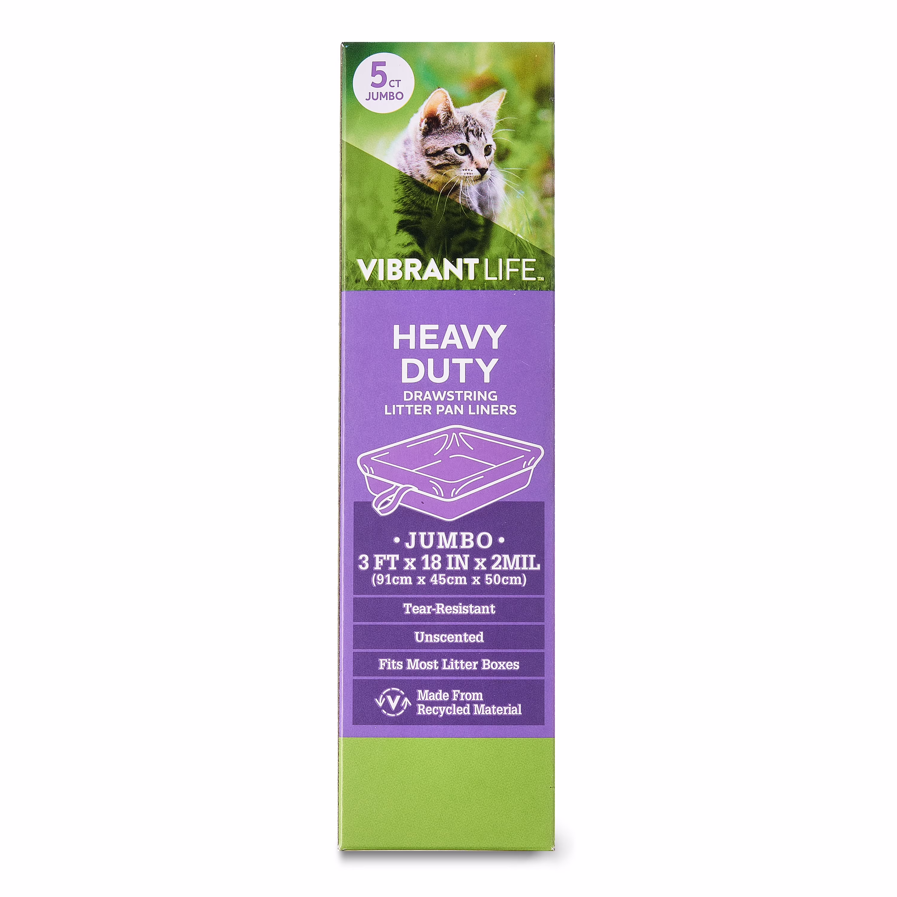 (2 pack) Vibrant Life Heavy Duty Jumbo Drawstring Cat Litter Pan Liners, 5 Count