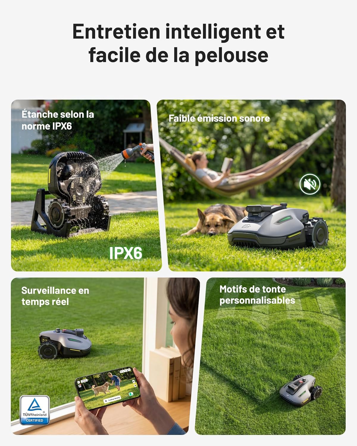 Robot tondeuse YUKA Mini 2 500 m² zéro perte signal IA triple caméra cartographie multi zones