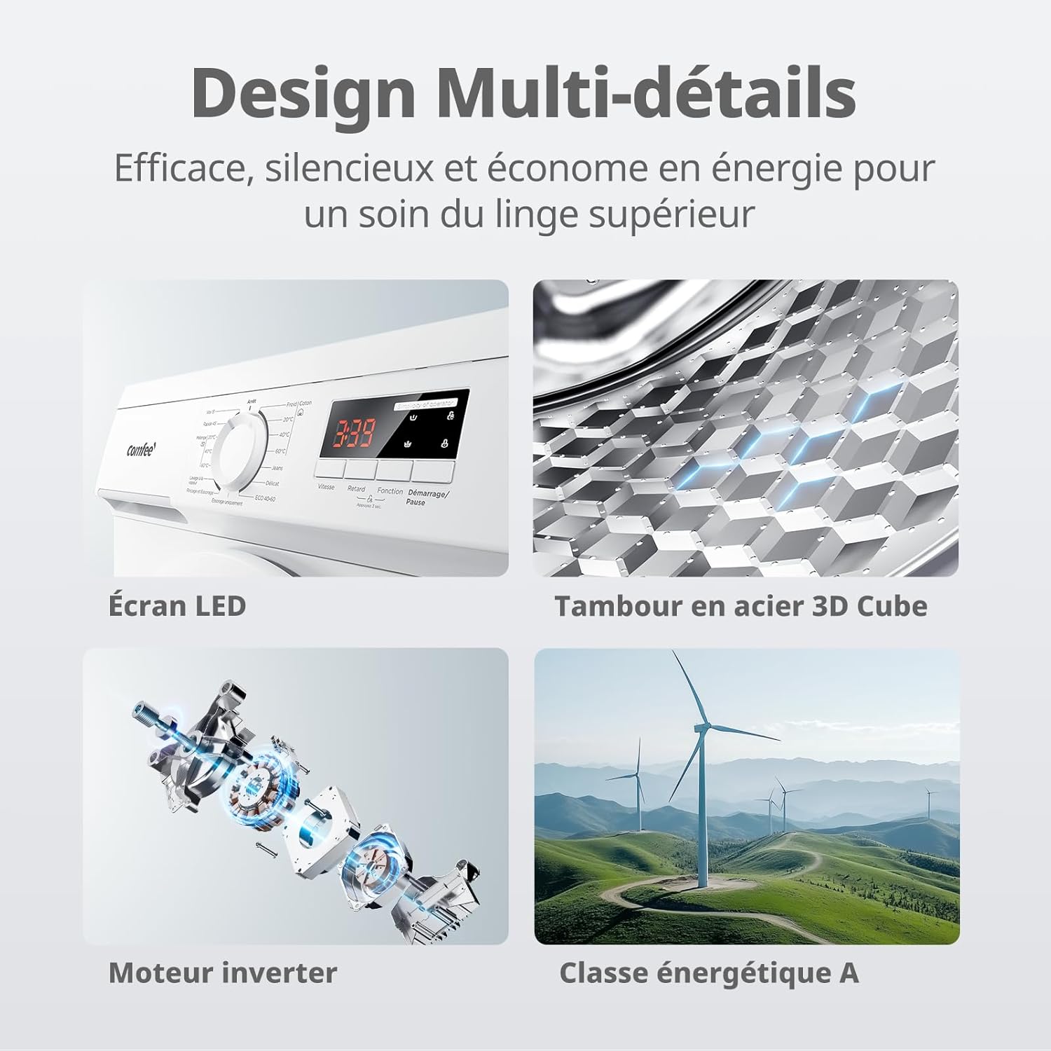 Lave linge frontal CFE12EW80/W-FR 8kg classe A moteur 1400 tr/min 15 programmes blanc
