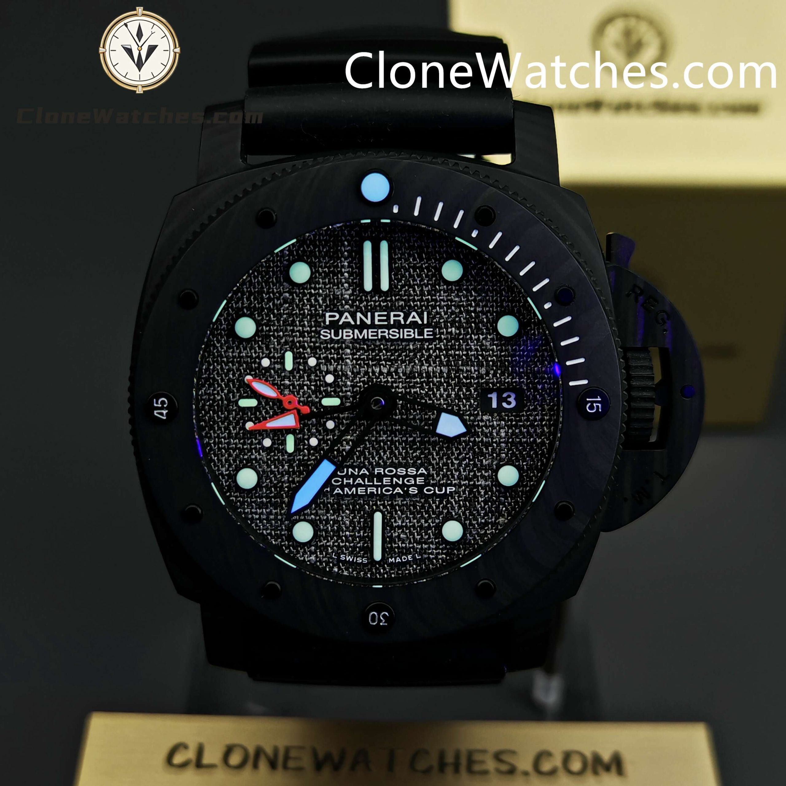 Panerai Super Clone Watches 1:1 Submersible Luna Rossa CarboTech GMT America’s Cup PAM 01039
