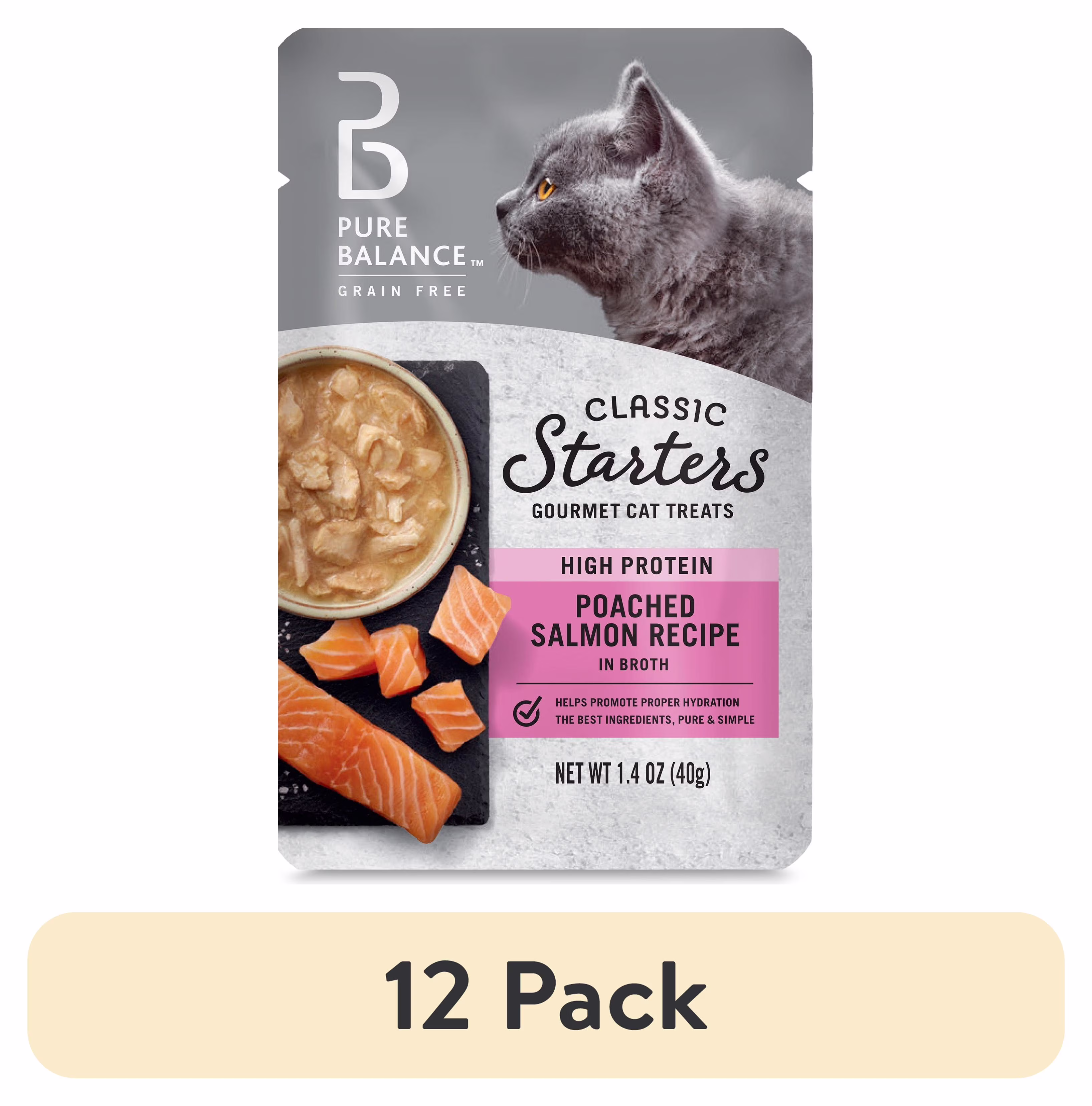 (12 pack) Pure Balance Classic Starters Gourmet Cat Treats, Poached Salmon in Broth, 1.4 oz