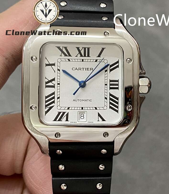 Cartier Super Clone Watches 1:1 Santos Series White Dial 39.8MM WSSA0018 Rubber Strap
