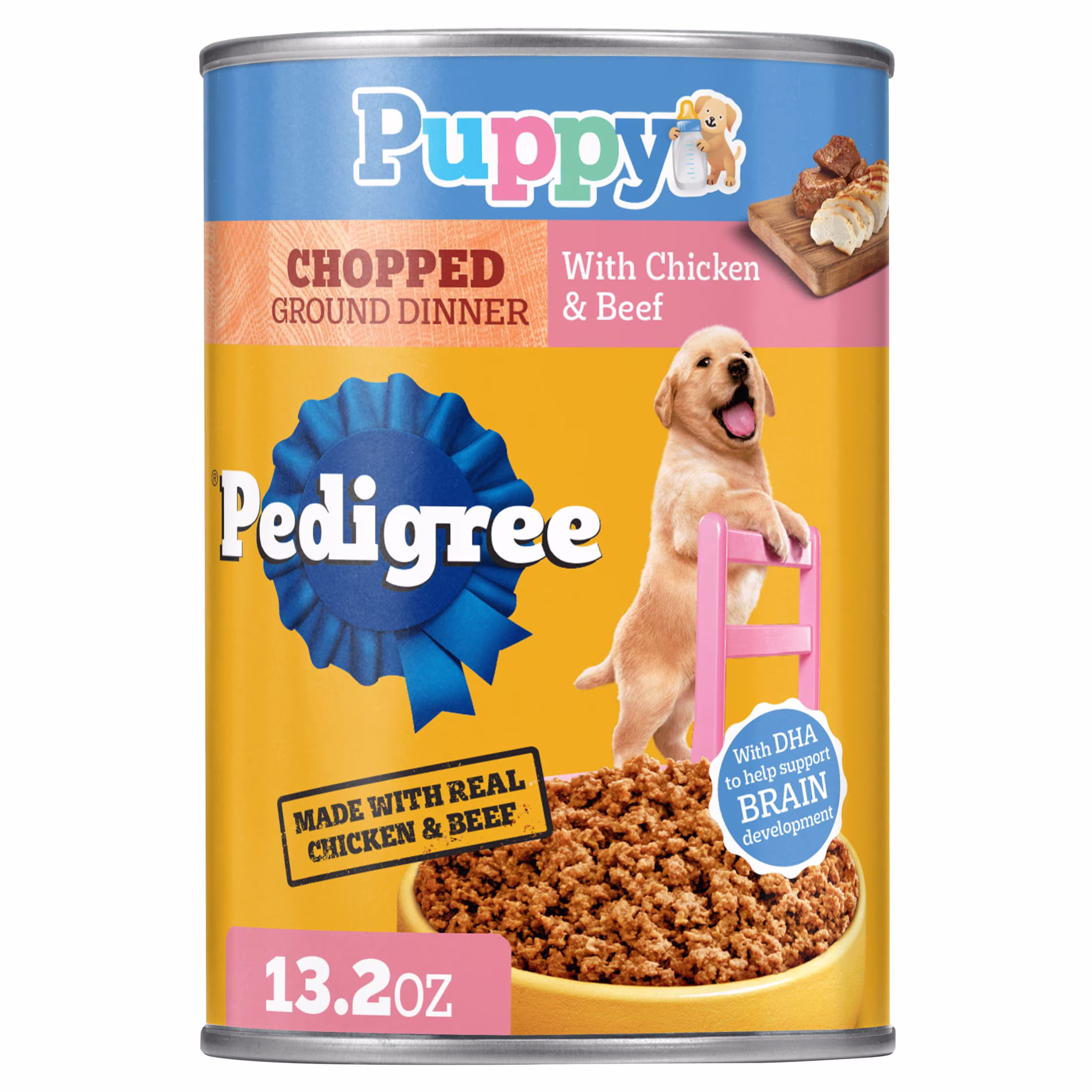 (6 pack) Pedigree Puppy Lamb & Rice Chopped Ground Dinner With Chicken & Beef Wet Puppy Food, (12) 13.2 Oz Cans