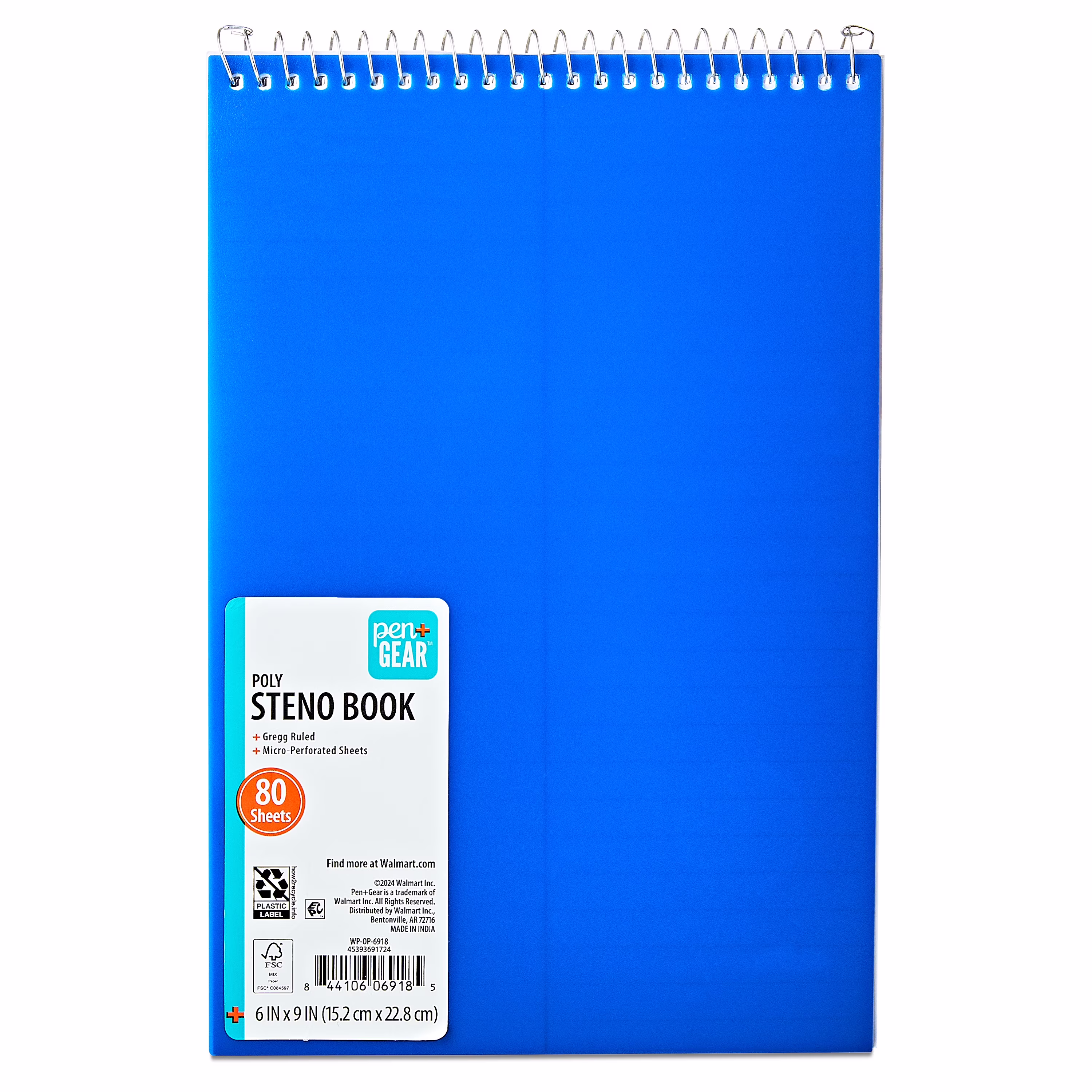 Pen+Gear Gregg Ruled Poly Notebook, Blue, 6" x 9", 80 Sheets, 160 Pages