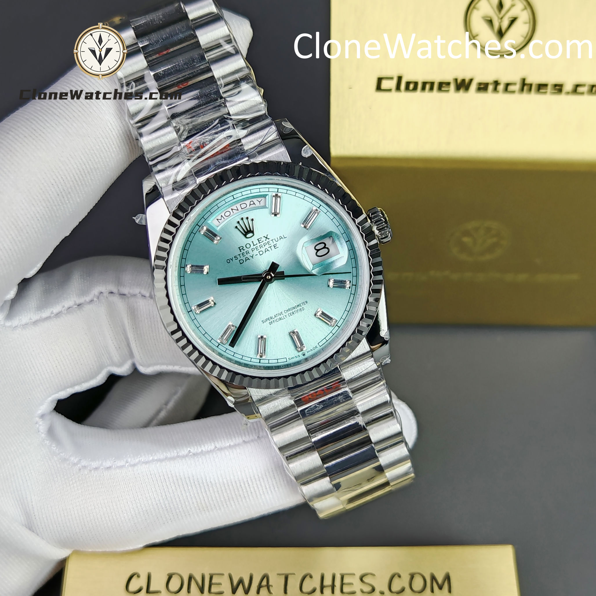 Rolex Super Clone Watches 1:1 Day Date Ice Blue Dial 36mm m128236-0009 3255 Movement