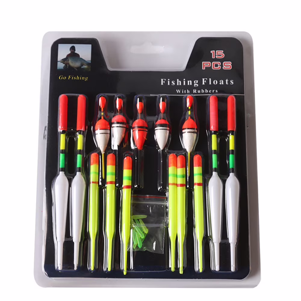 15pc Yellow Fishing Bobber Set | Slip Drift Floats in Assorted Sizes (8cm, 9.5cm, 15cm) | Plastic Fishing Float Tubes for Sea, Ice & Stream Angling