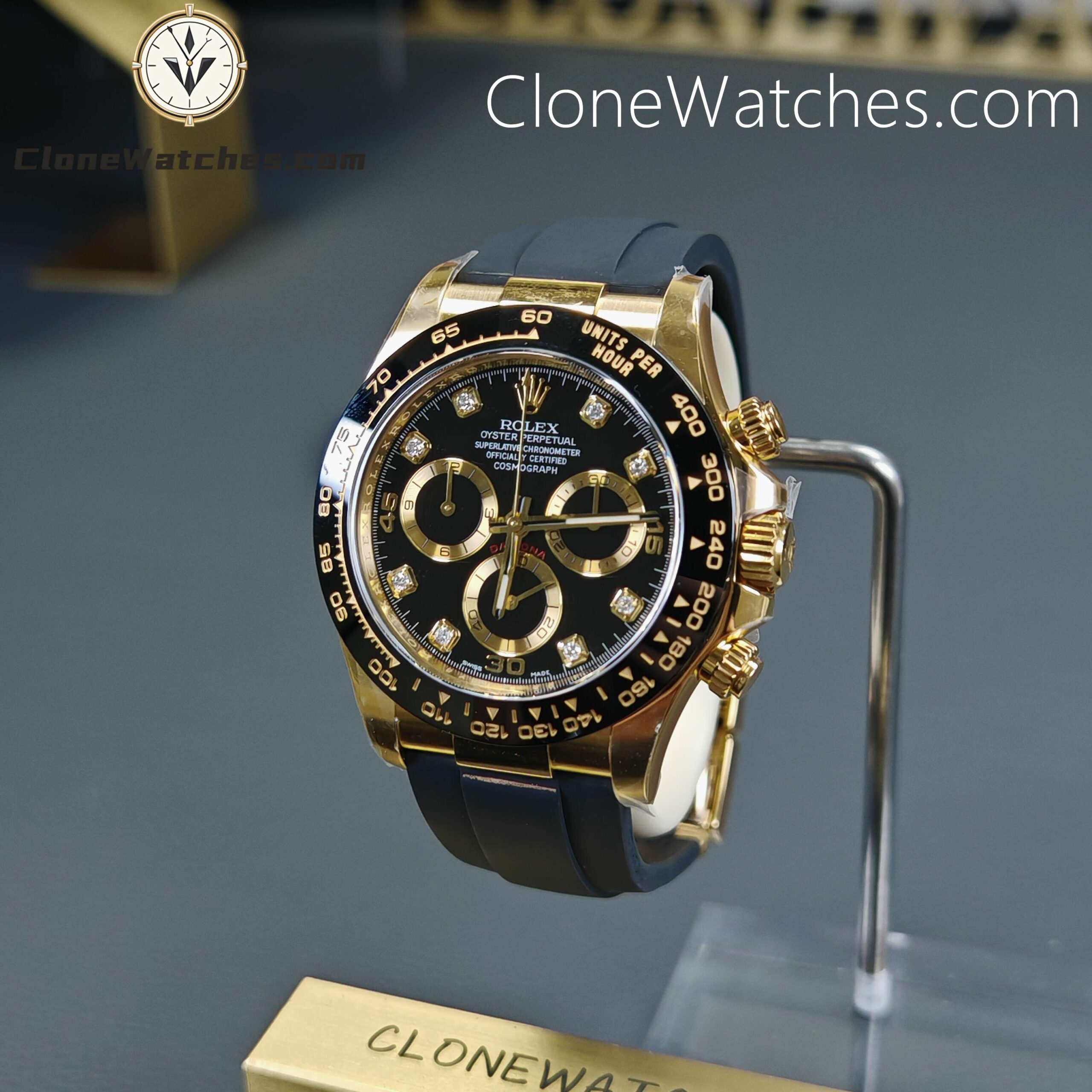 Rolex Super Clone Watches 1:1 Daytona 18K Gold Black Diamond Dial m116518ln-0078 4130 Movement
