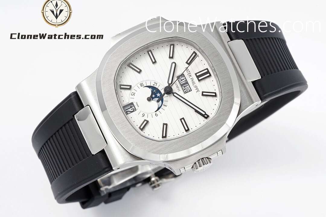 Patek Philippe Super Clone Watches 1:1 Nautilus 5726 White Dial Black Rubber Strap