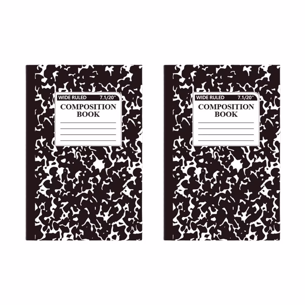 2 Pack Composition Notebook, Wide Ruled Composiion Book, Marble Composition Notebooks for Note Taking, 30 Sheets/60 Pages, 5.5" x 8.3", Hard Cover, Sewn Binding, Black