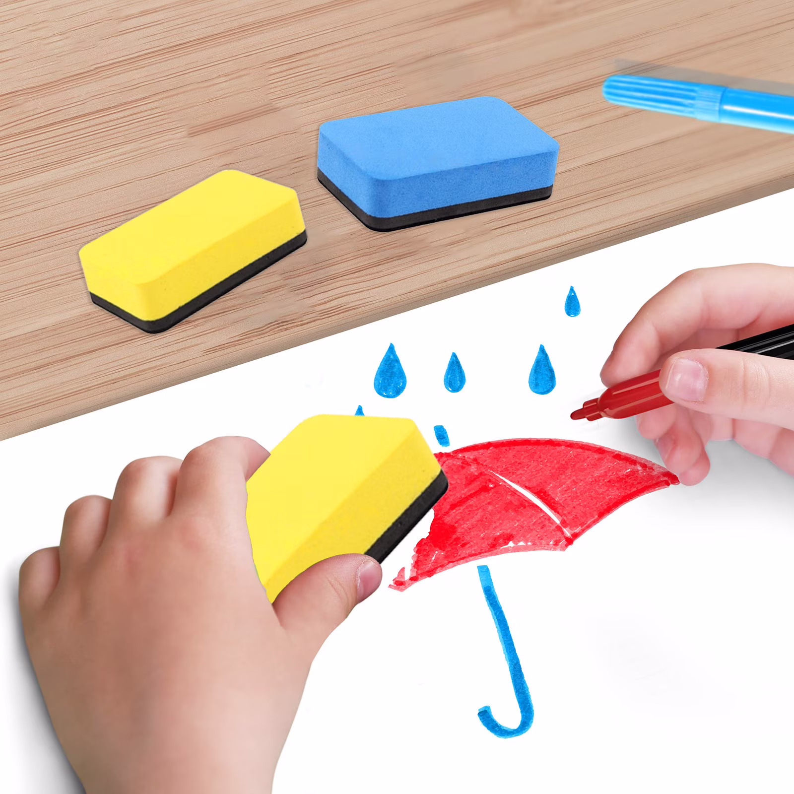 White Rectangular Cloth Eraser Chalkboard Dry Erase Board Classroom Supplies Teacher Tool 1pc