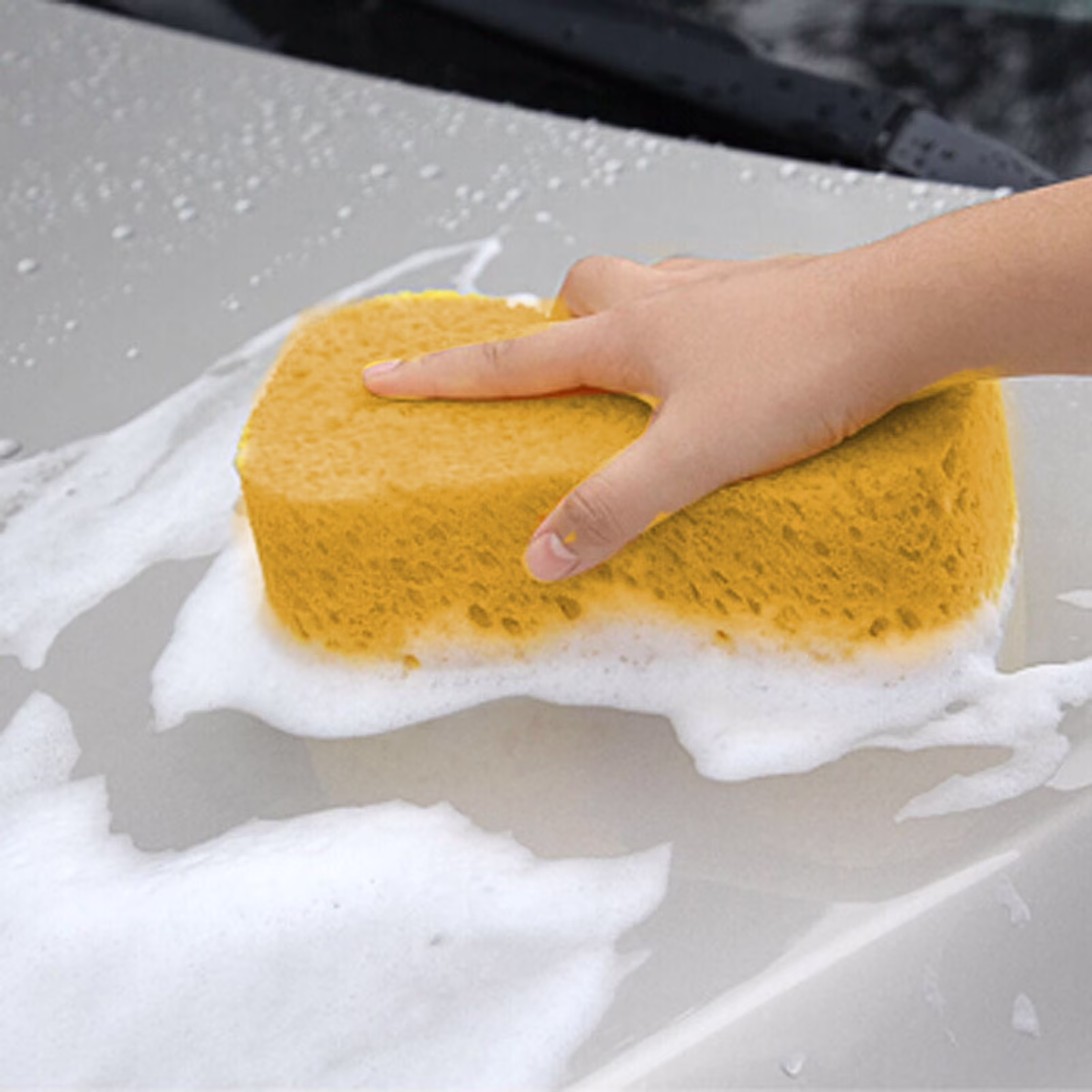 Premium Car Wash Sponge - Extra Large Honeycomb Cleaning Sponge for Automobiles, Scratch-Free Wash Mitt for Paint/Tires/Glass (Yellow, 9"x5")